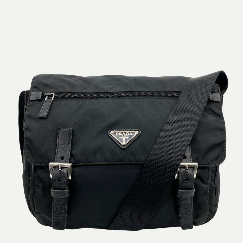 Nylon Messenger Medium Crossbody Black