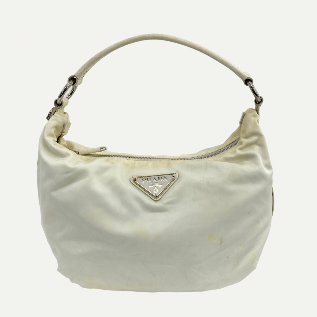 Nylon Hobo Shoulder Bag Off White - Vintage Luxuries