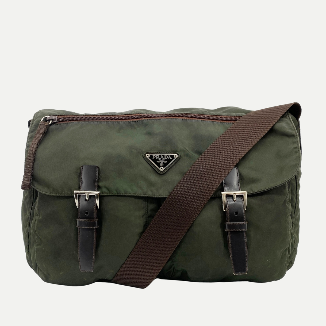 Nylon Messenger Large Crossbody Dark Green