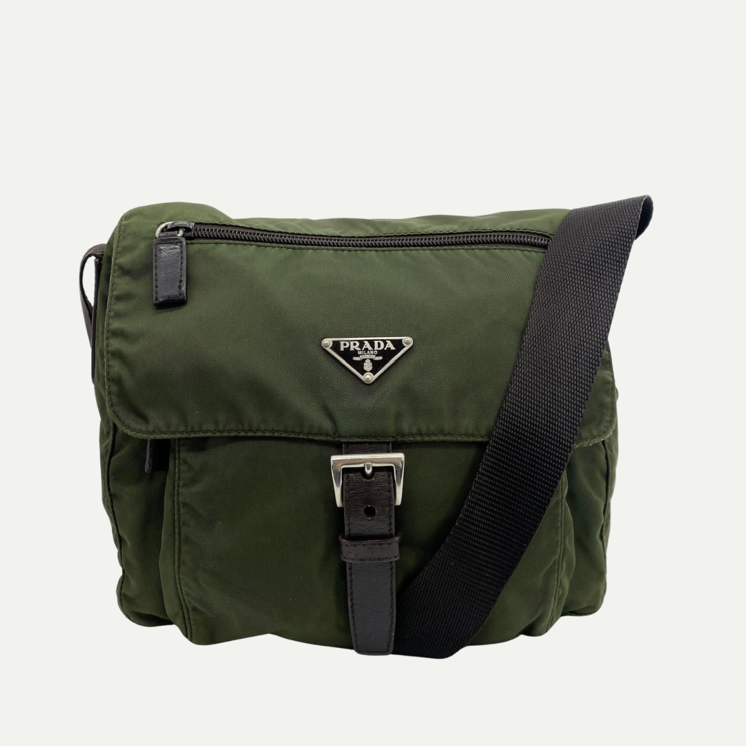 Nylon Messenger Small Crossbody Dark Green - Vintage Luxuries