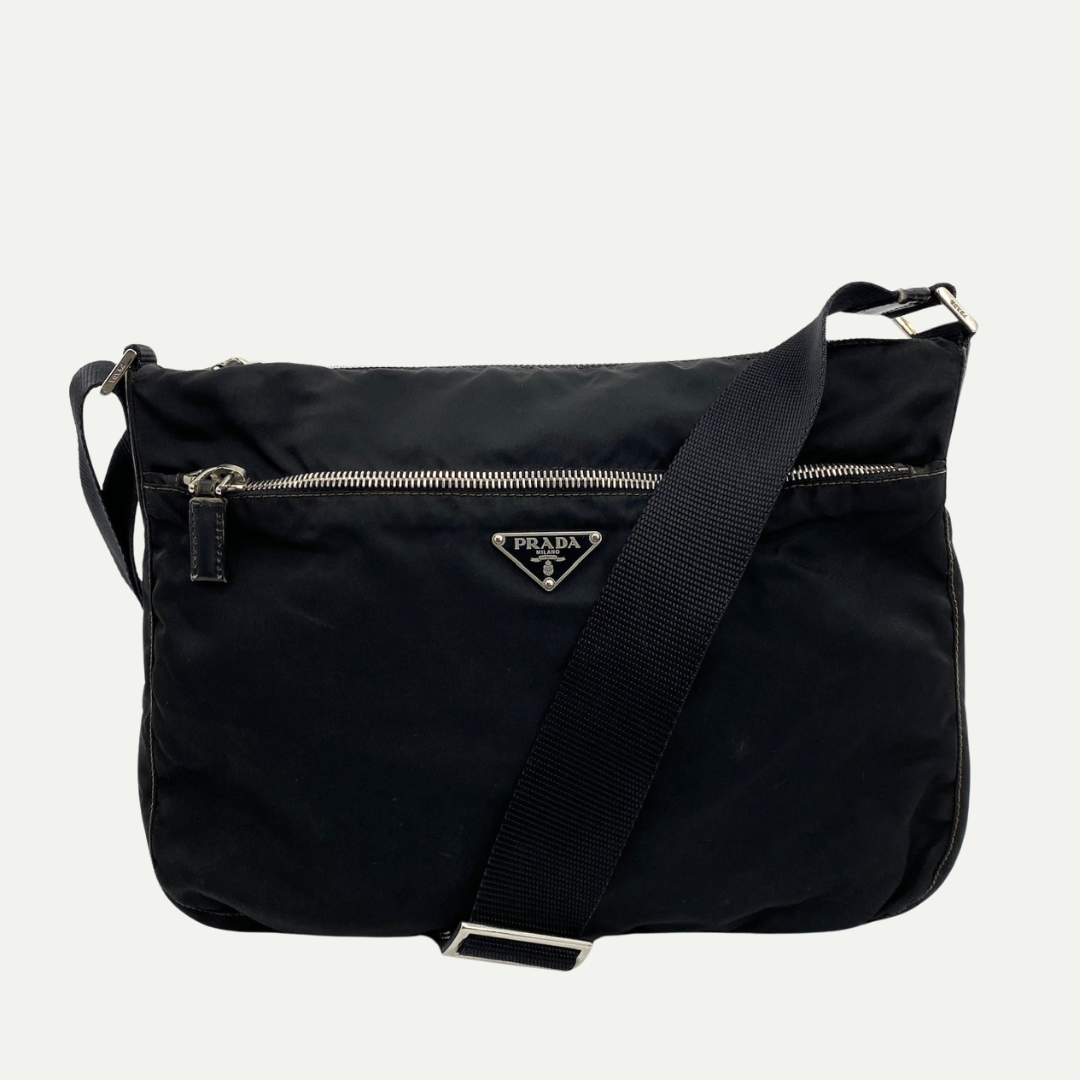 Nylon Messenger Crossbody Black