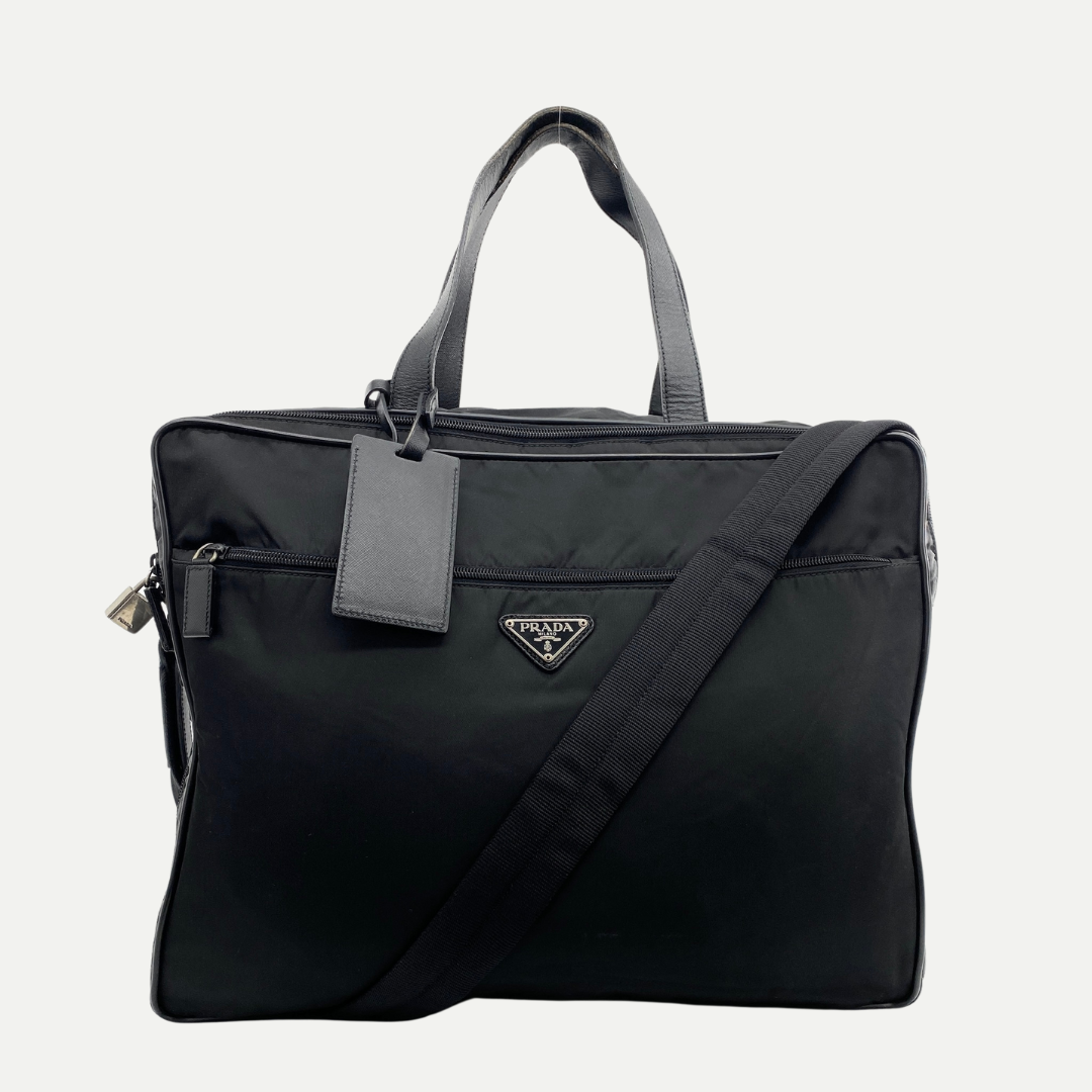 Nylon Crossbody Work Bag Large Black - Vintage Luxuries