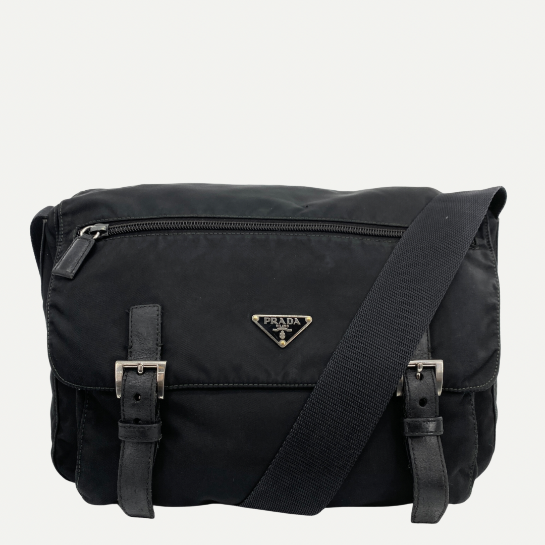 Nylon Messenger Medium Crossbody Black
