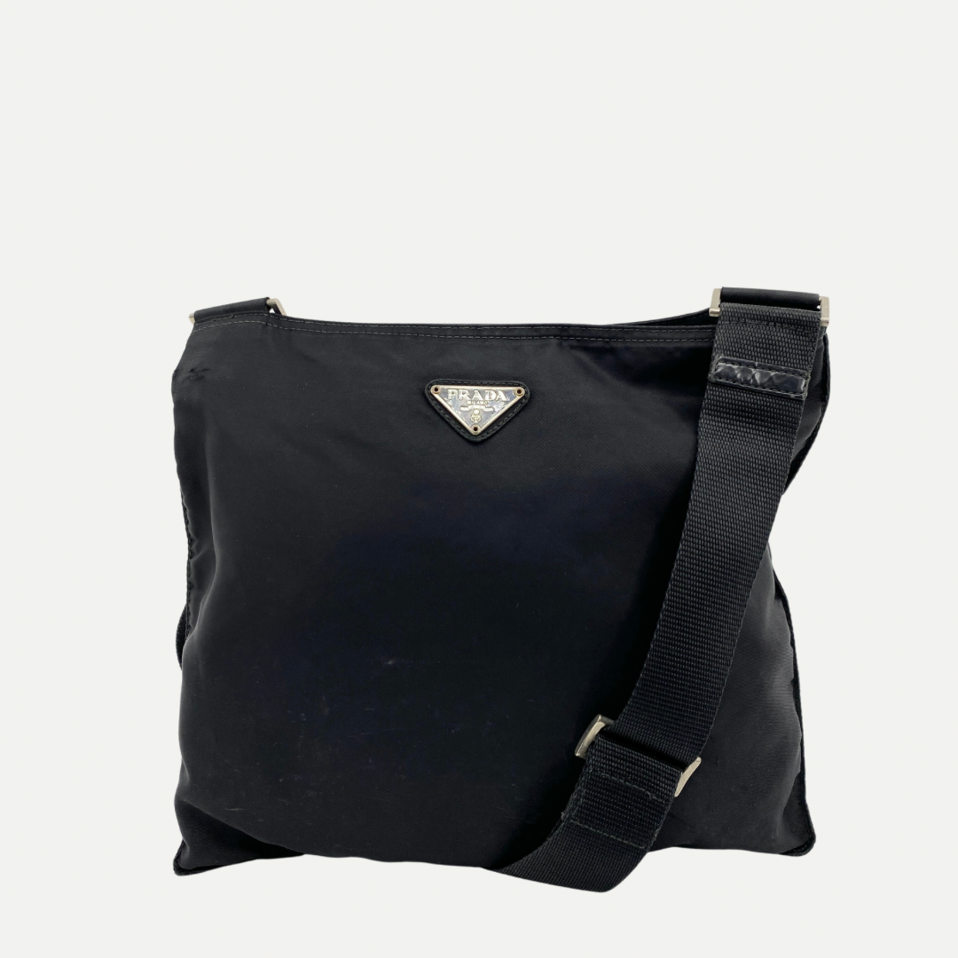 Nylon Flat Crossbody Black - Vintage Luxuries