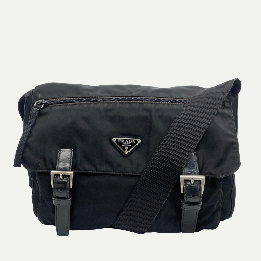 Nylon Messenger Medium Crossbody Black