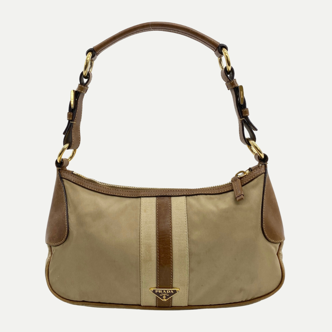 Nylon Shoulder Bag Beige Brown