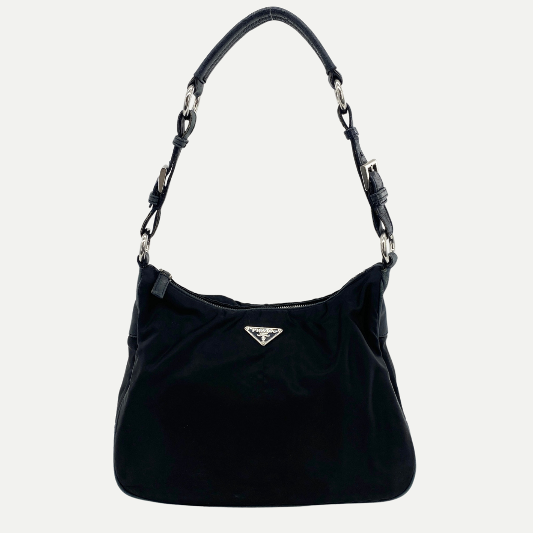 Nylon Hobo Shoulder Bag Black - Vintage Luxuries