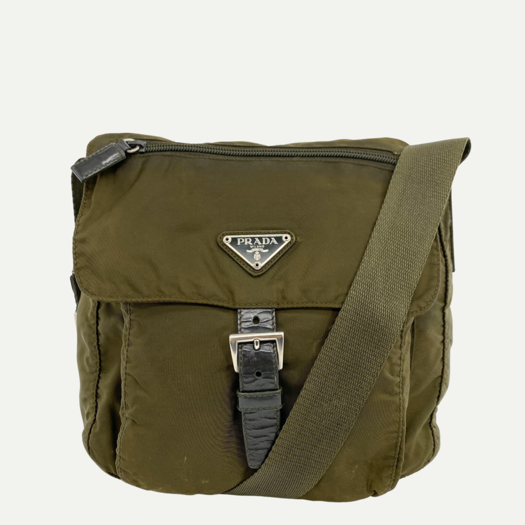 Nylon Messenger Small Crossbody Olive Green - Vintage Luxuries