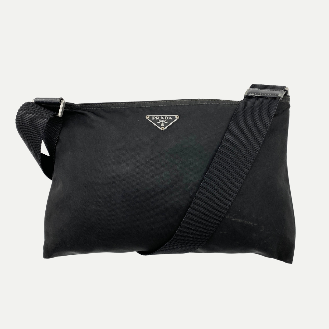 Nylon Flat Crossbody Bag Black