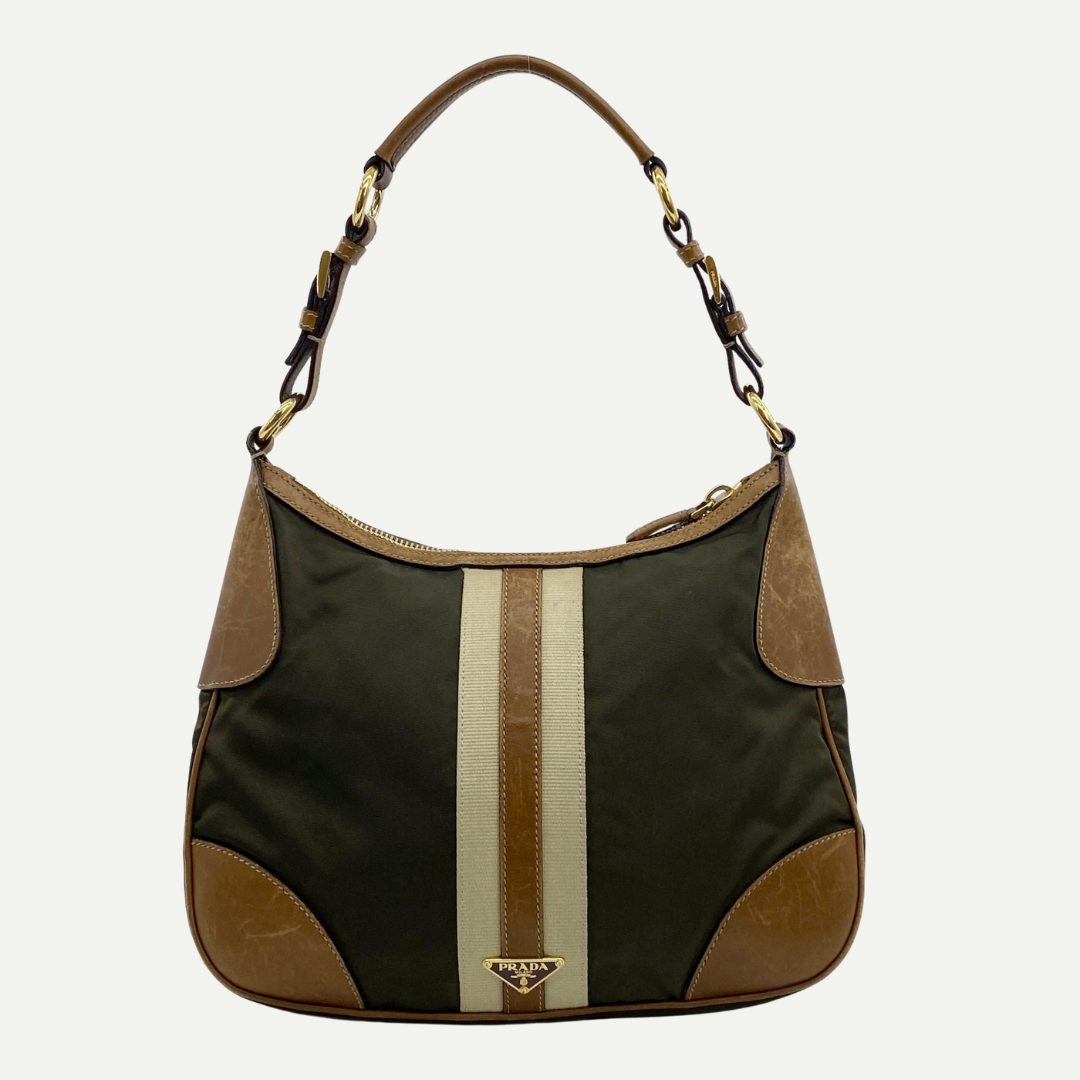 Nylon Shoulder Bag Green Brown