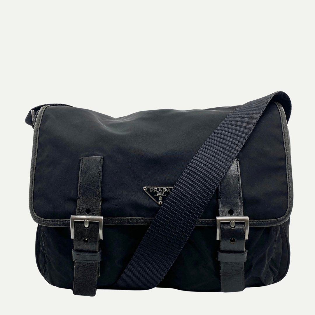 Nylon Messenger Medium Crossbody Black