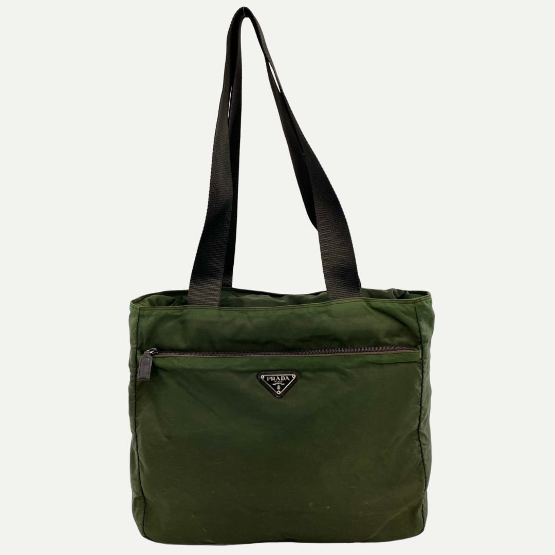 Nylon Zipper Tote Dark Green - Vintage Luxuries