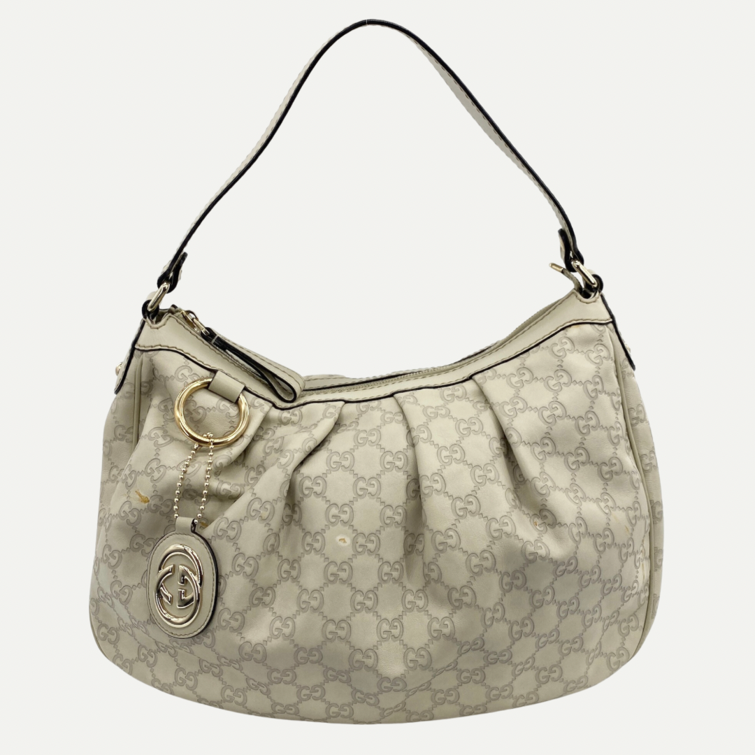 Leather Monogram Sukey Hobo Bag Beige