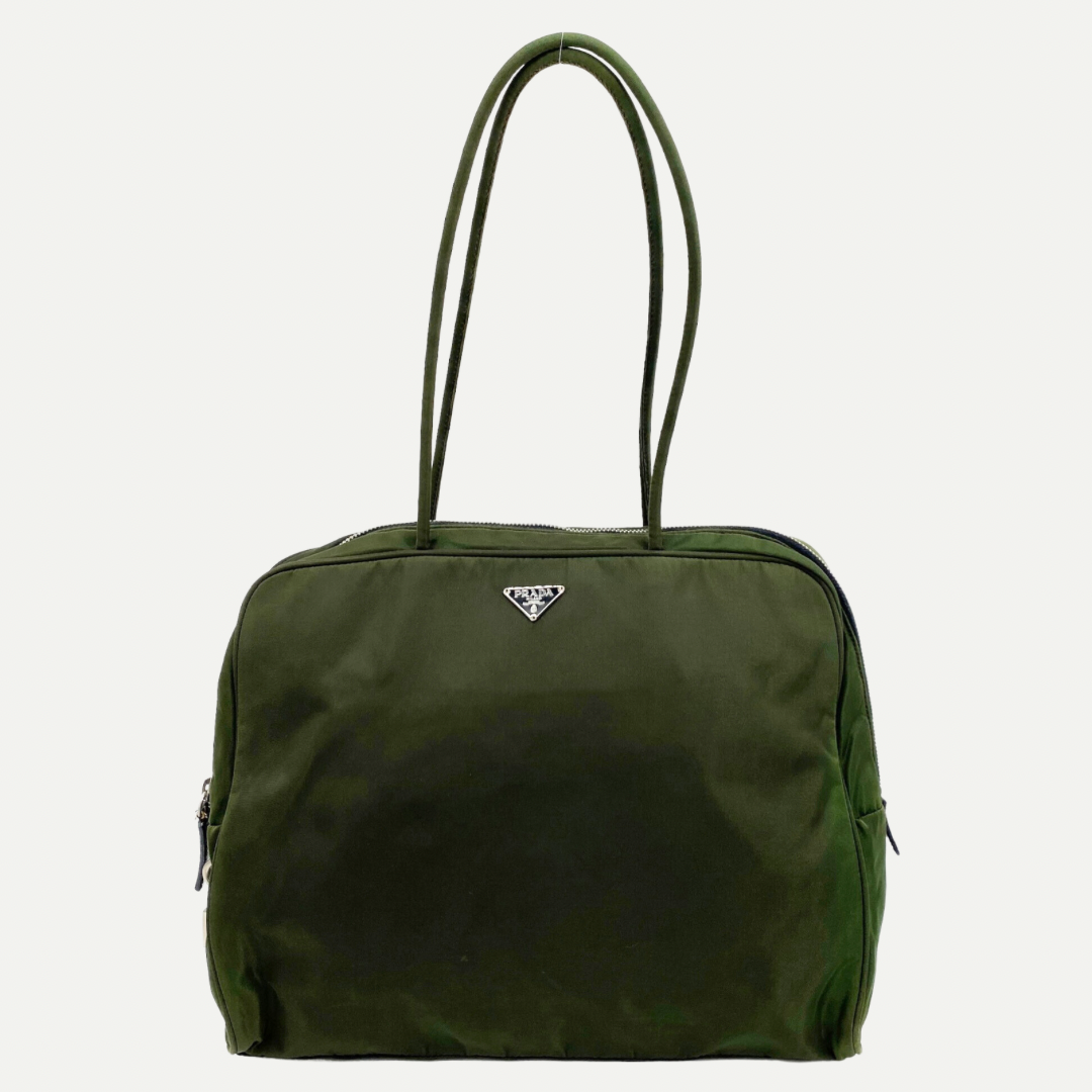 Nylon Laptop Shoulder Bag Dark Green