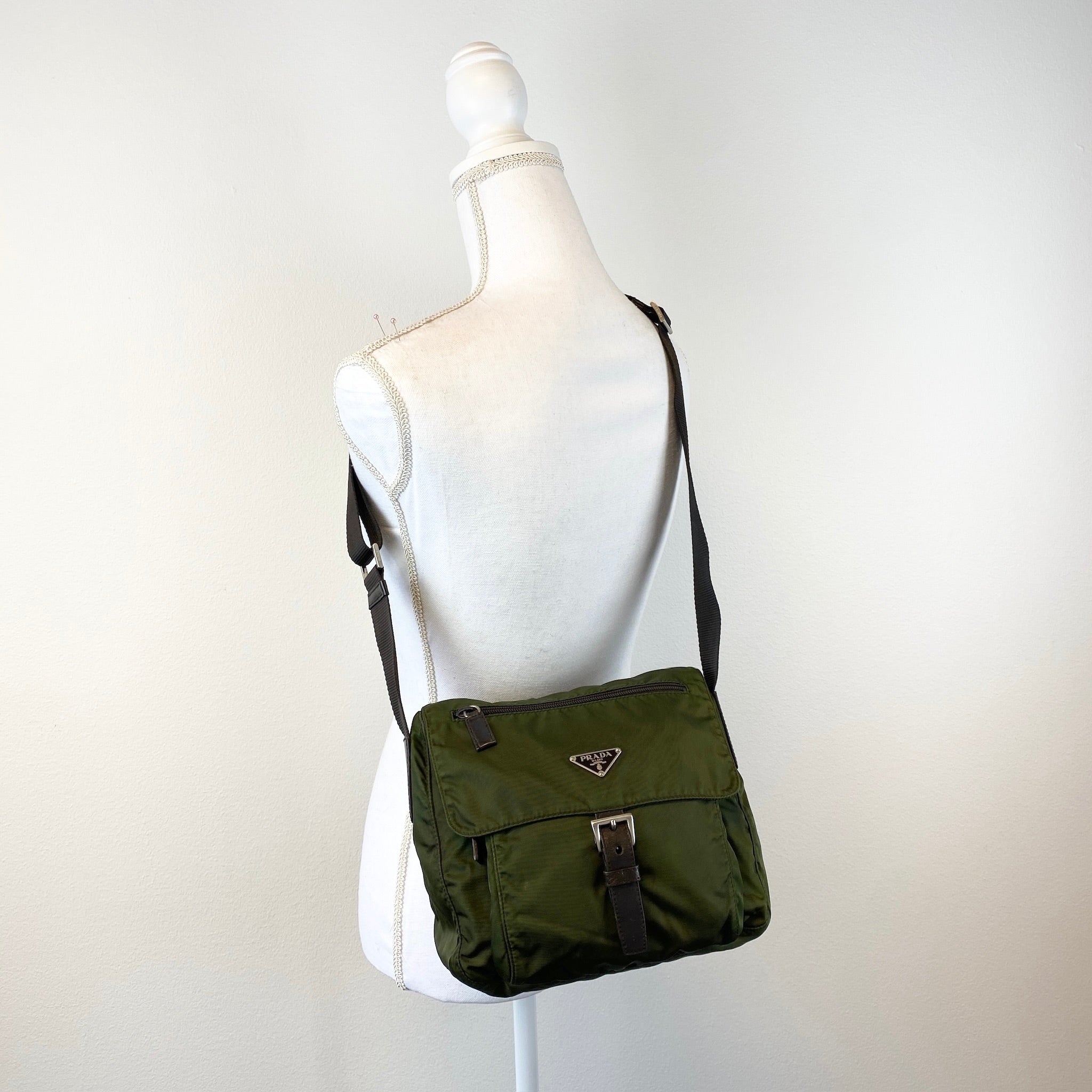 Nylon Messenger Small Crossbody Dark Green - Vintage Luxuries