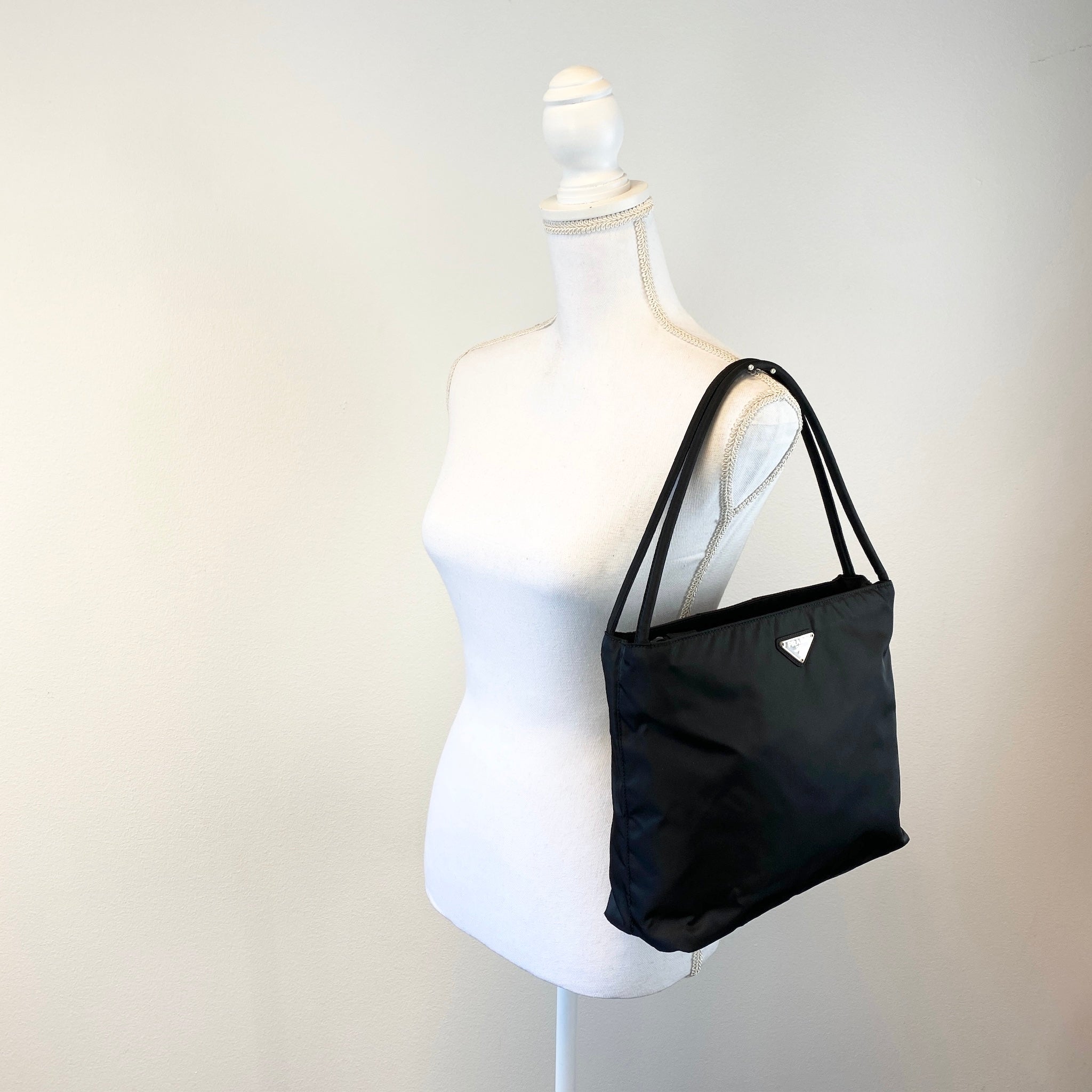 Nylon Small Tote Shoulder Bag Black