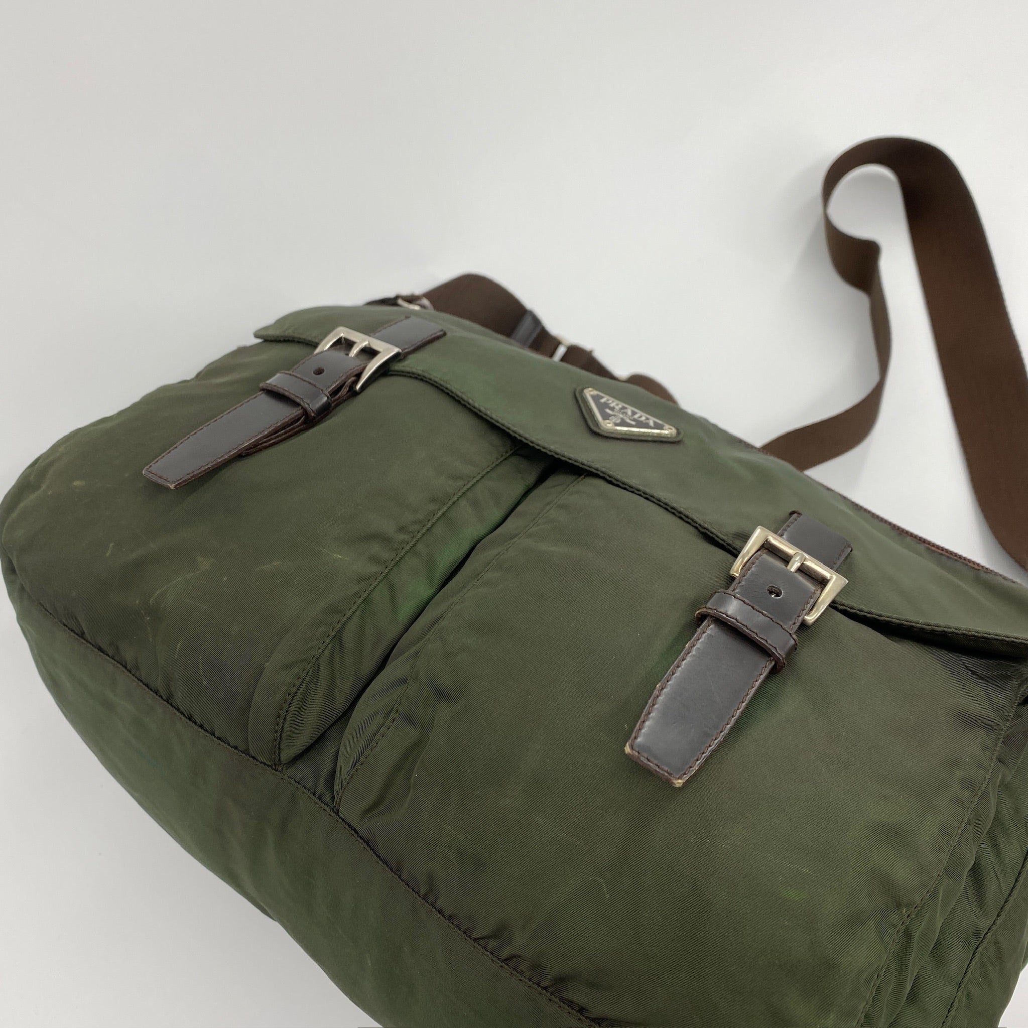 Nylon Messenger Large Crossbody Dark Green