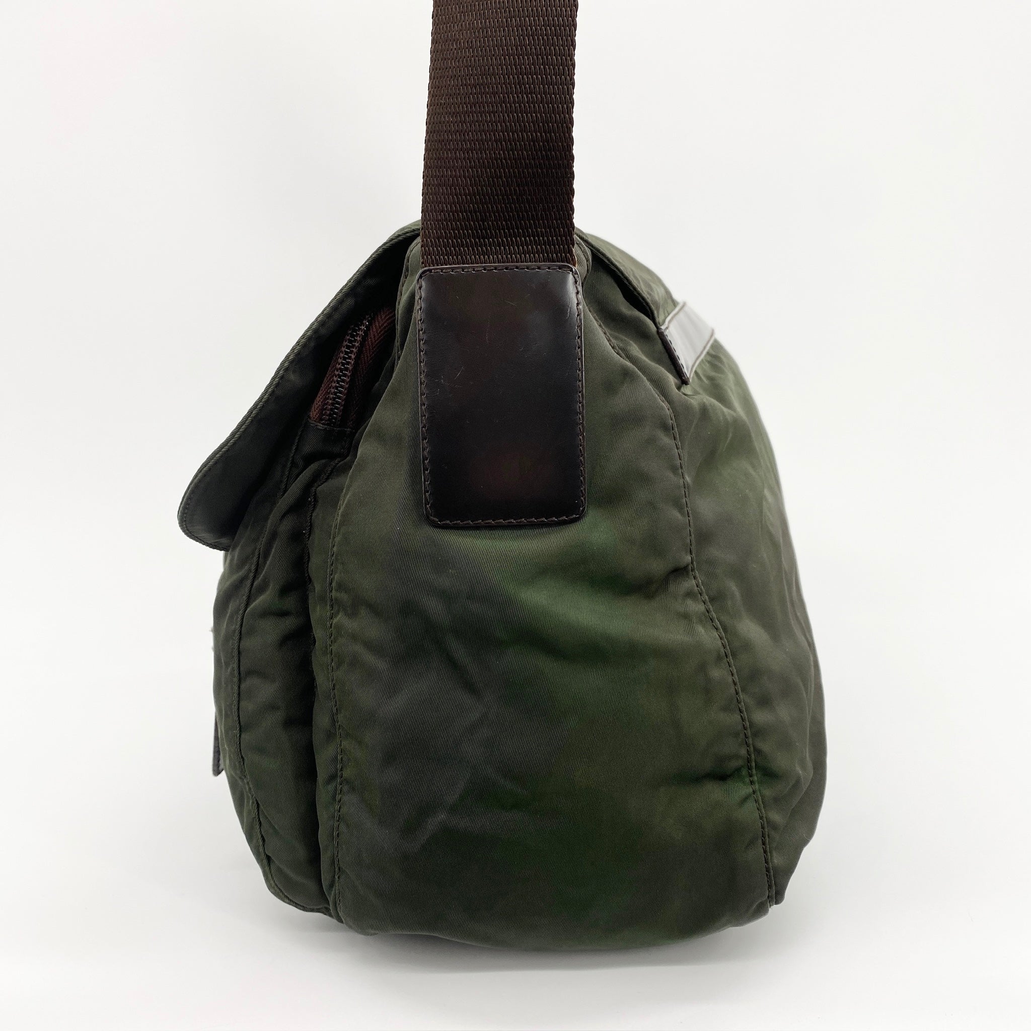 Nylon Messenger Large Crossbody Dark Green