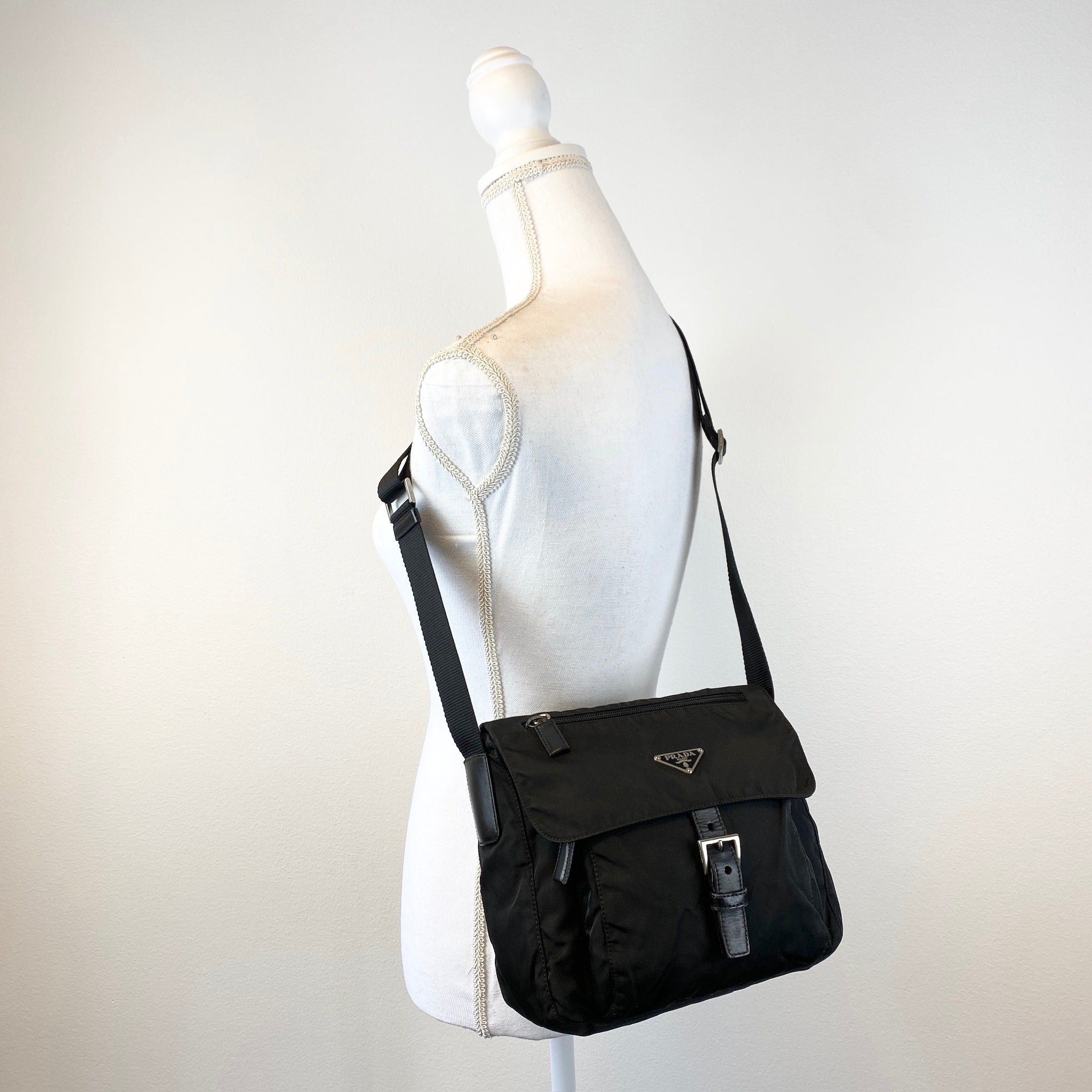 Nylon Messenger Small Crossbody Black