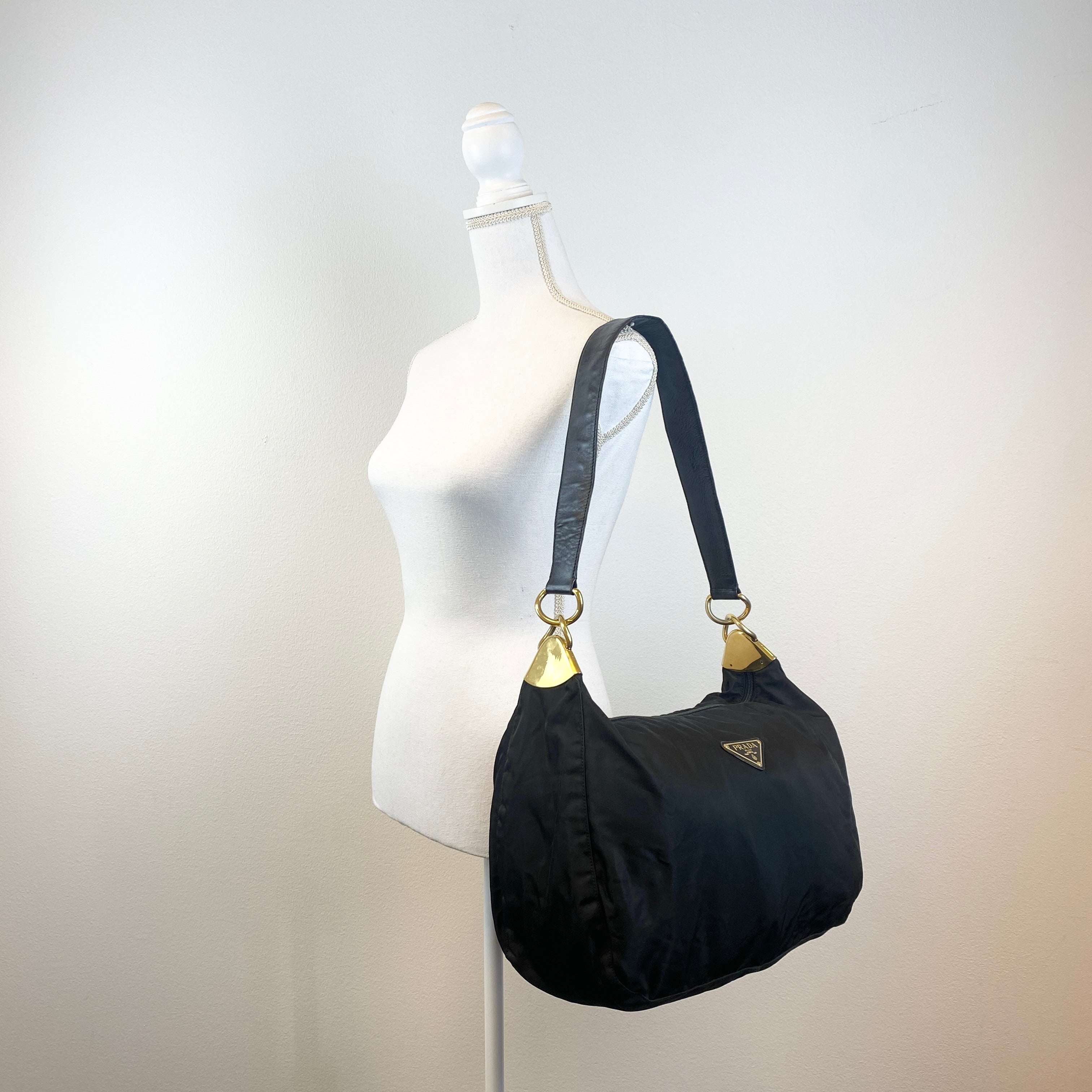 Nylon Hobo Bag Black - Vintage Luxuries