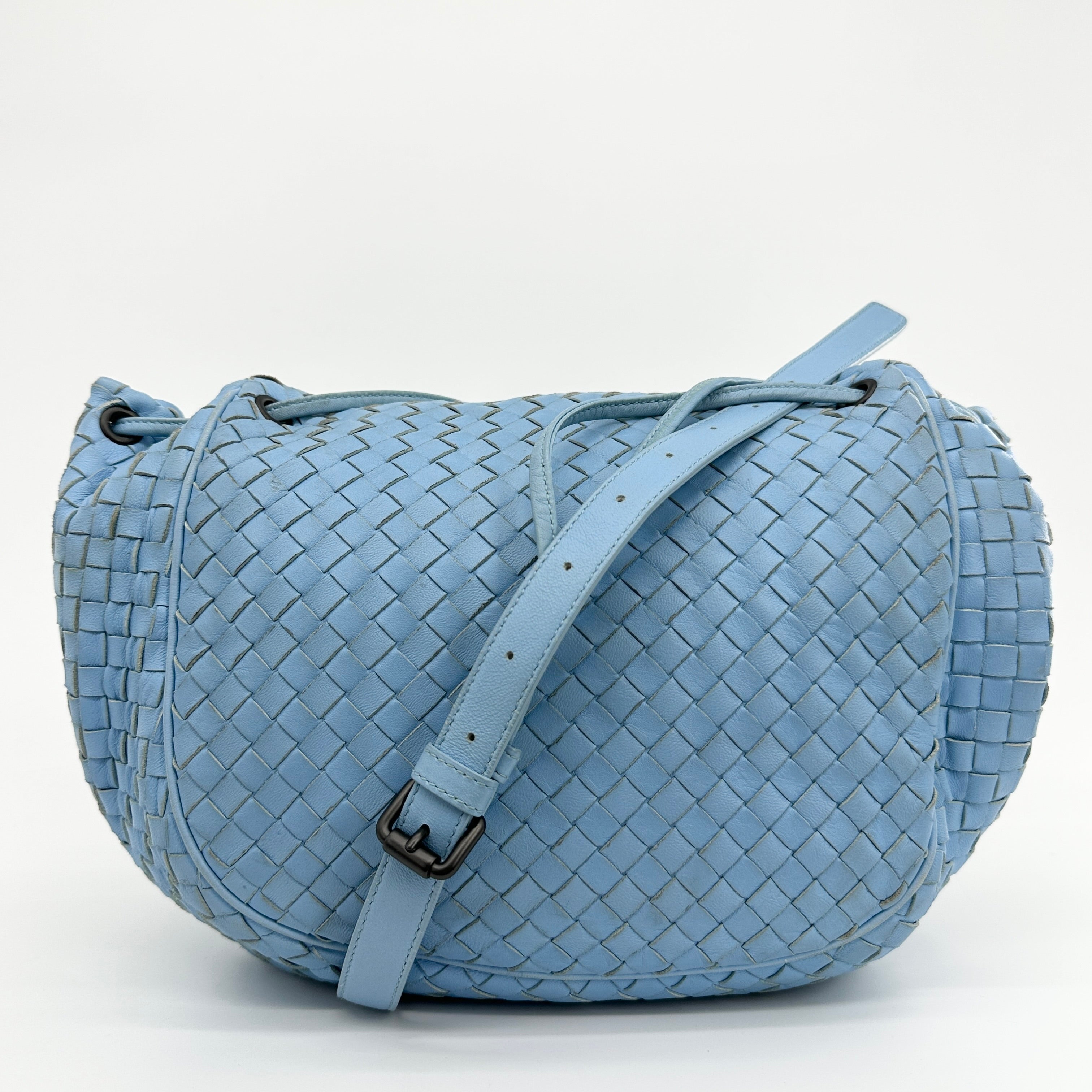 Intrecciato Hobo Flap Crossbody Bag Light Blue - Vintage Luxuries