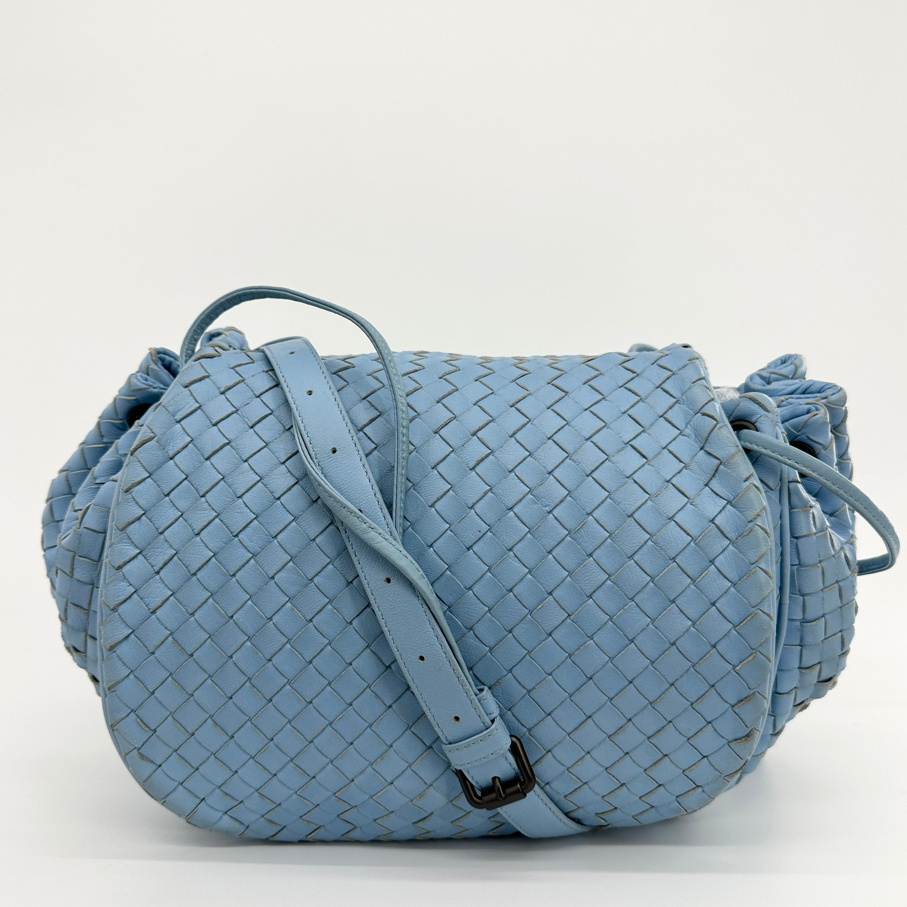 Intrecciato Hobo Flap Crossbody Bag Light Blue - Vintage Luxuries