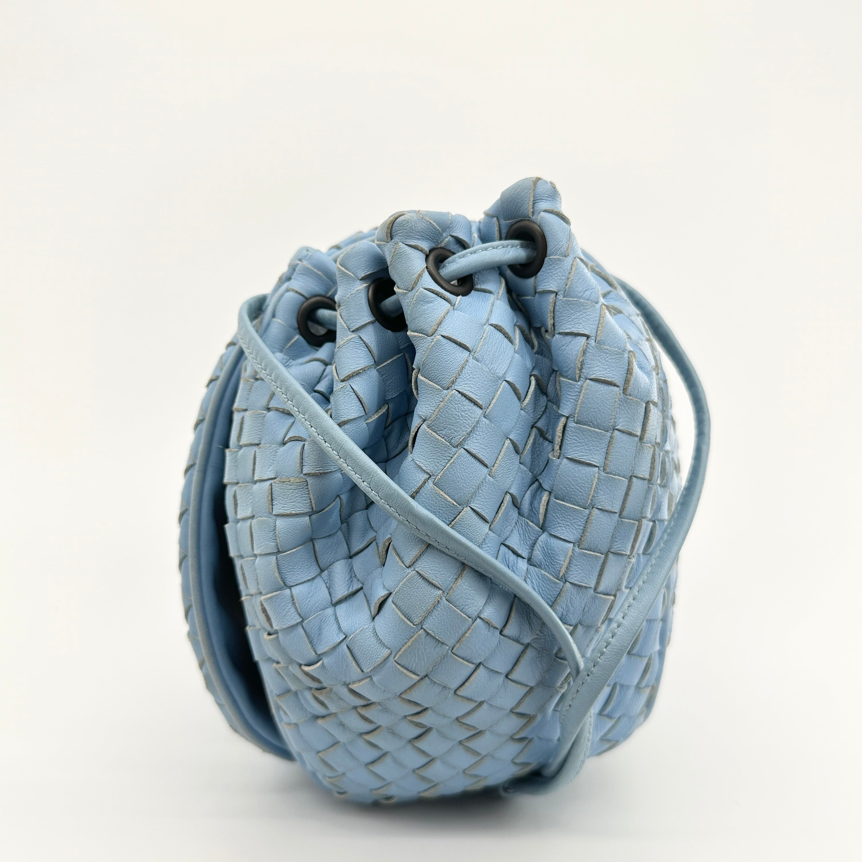 Intrecciato Hobo Flap Crossbody Bag Light Blue - Vintage Luxuries