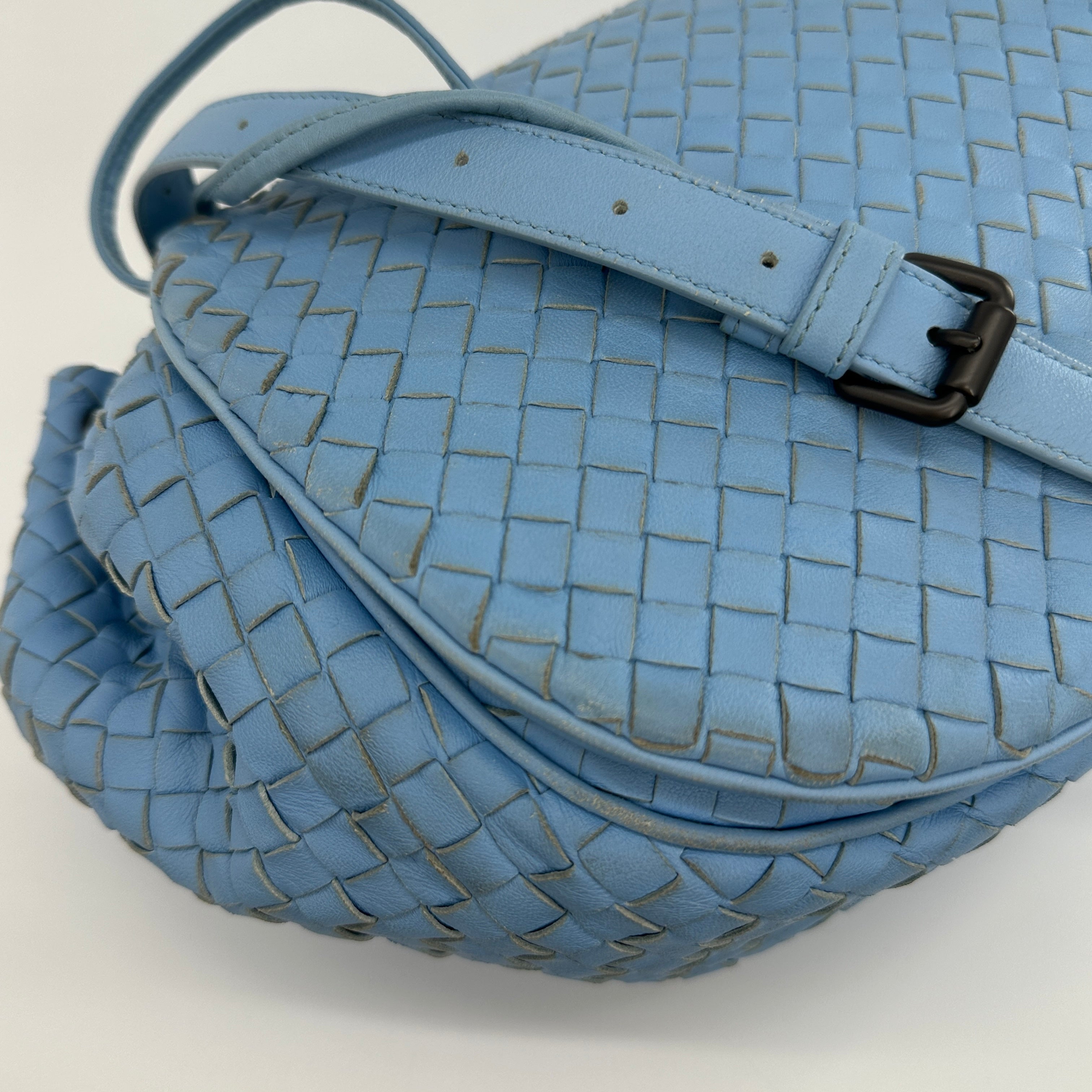 Intrecciato Hobo Flap Crossbody Bag Light Blue - Vintage Luxuries