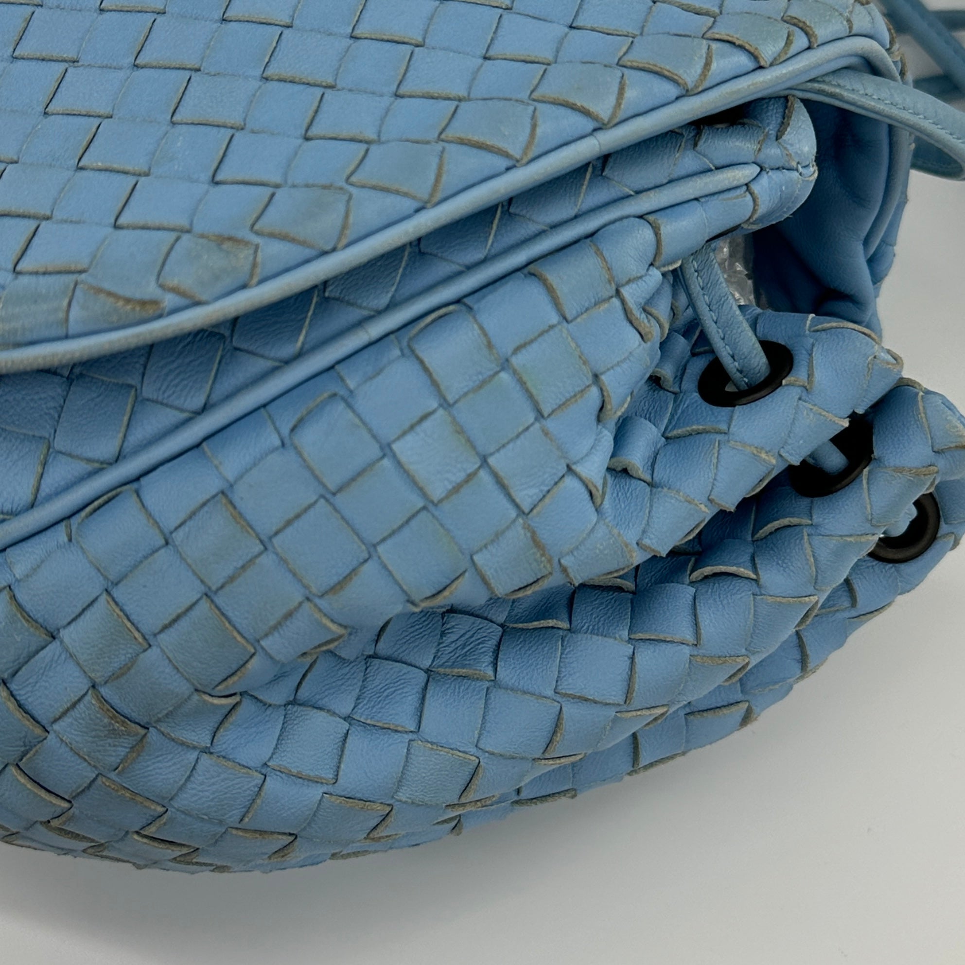 Intrecciato Hobo Flap Crossbody Bag Light Blue - Vintage Luxuries