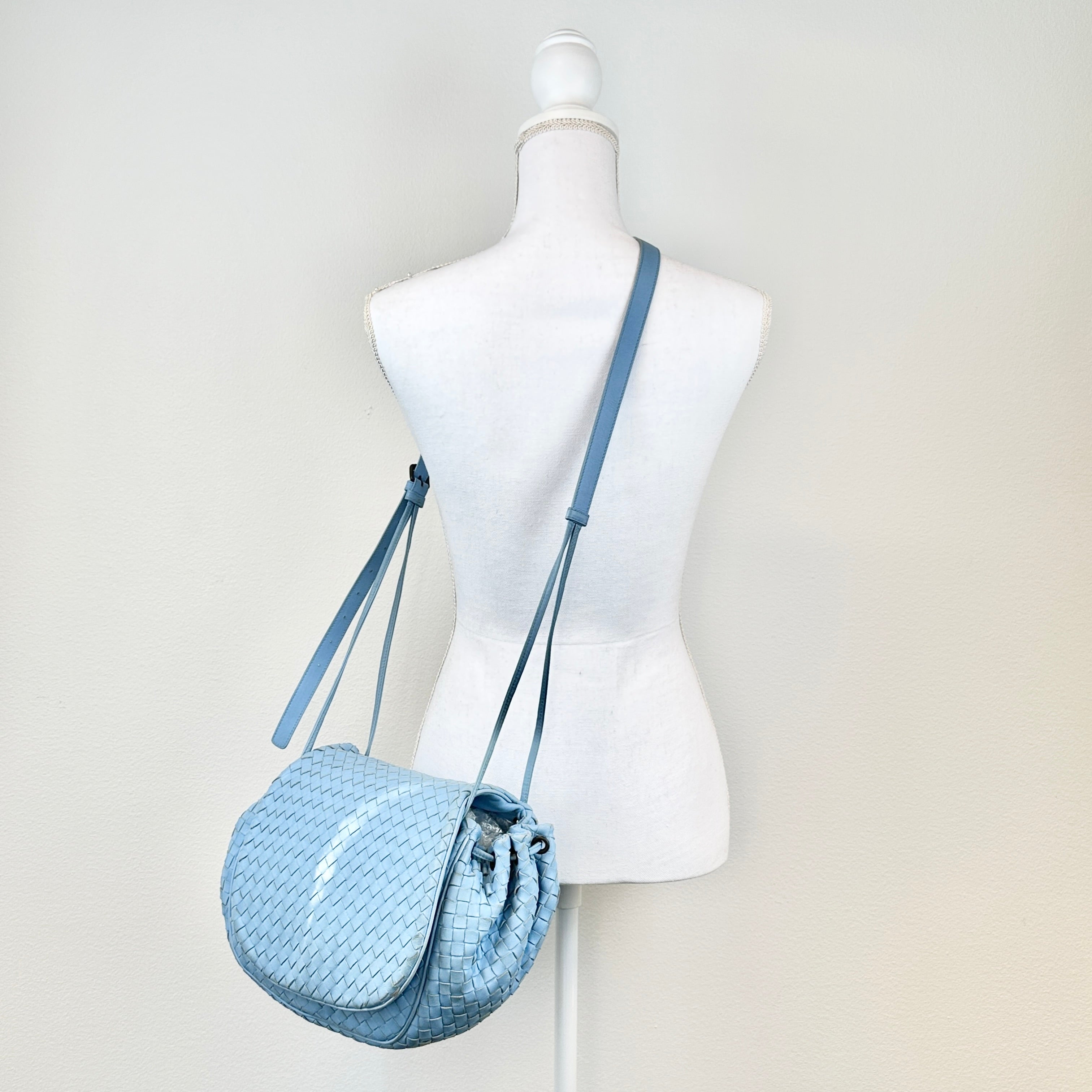 Intrecciato Hobo Flap Crossbody Bag Light Blue - Vintage Luxuries