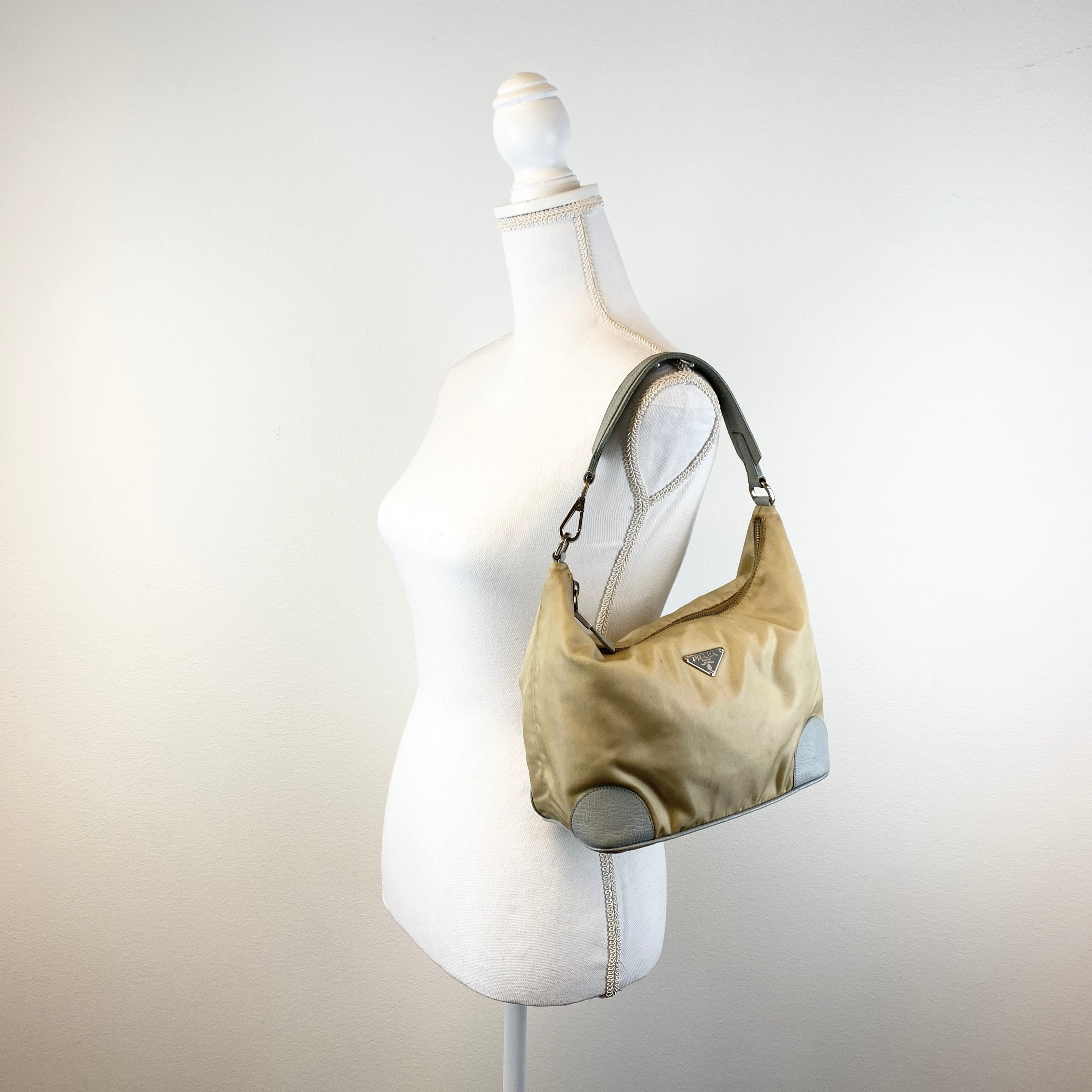 Nylon Shoulder Bag Blue Beige - Vintage Luxuries