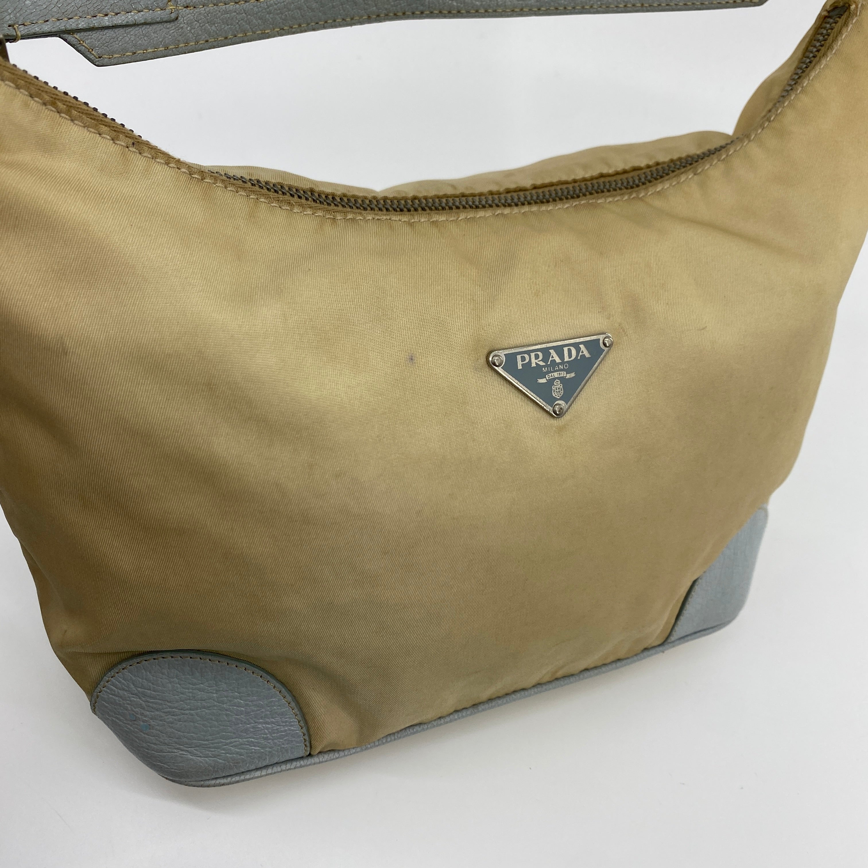 Nylon Shoulder Bag Blue Beige - Vintage Luxuries