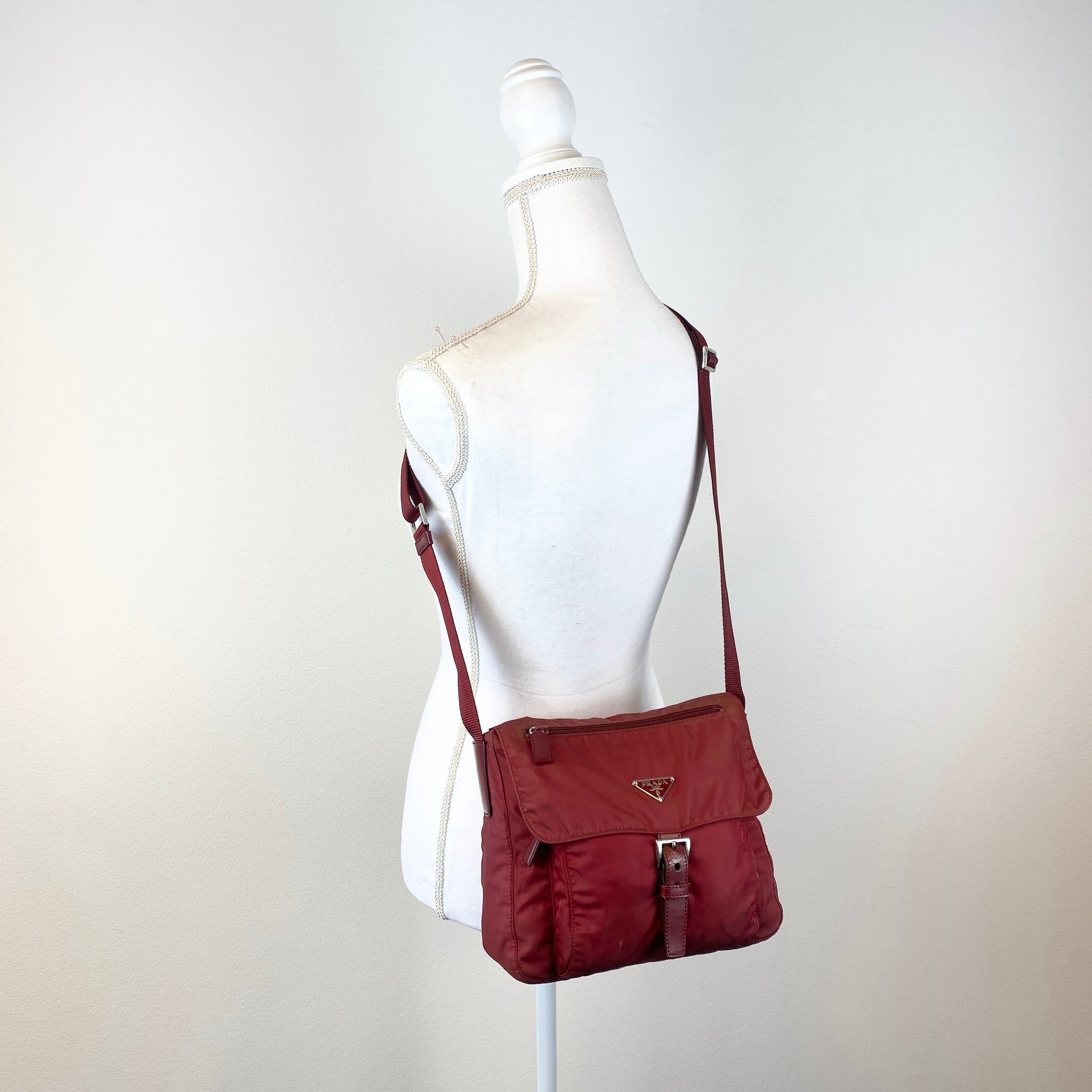 Nylon Messenger Small Crossbody Red