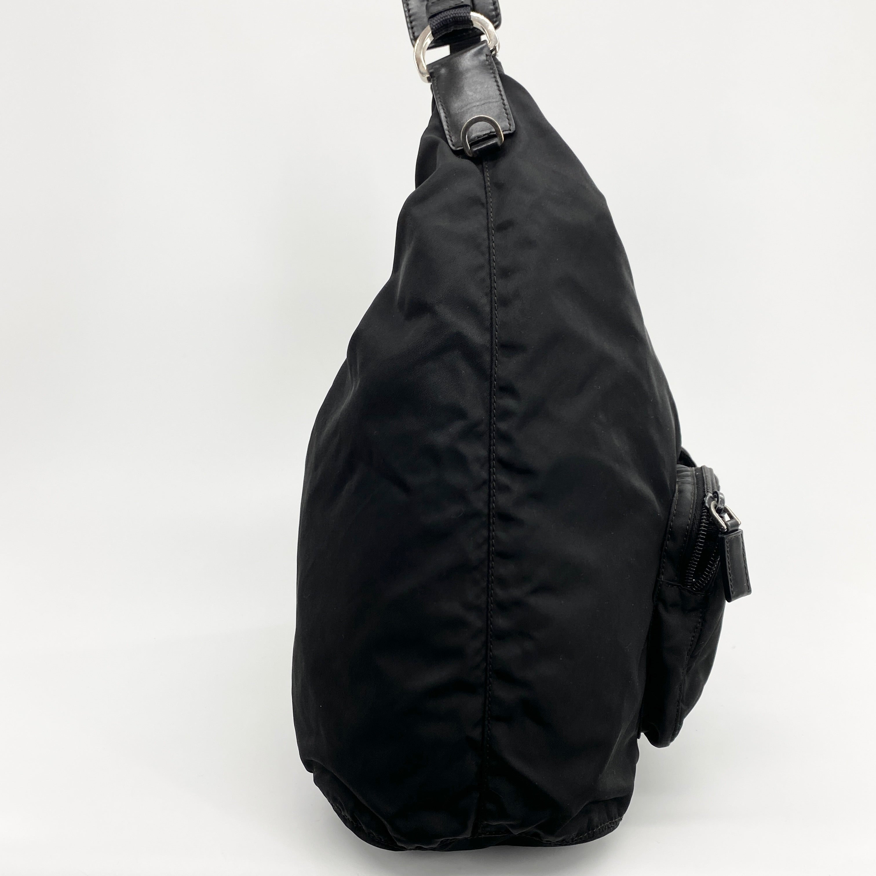 Nylon Multi Pocket Hobo Bag Black - Vintage Luxuries