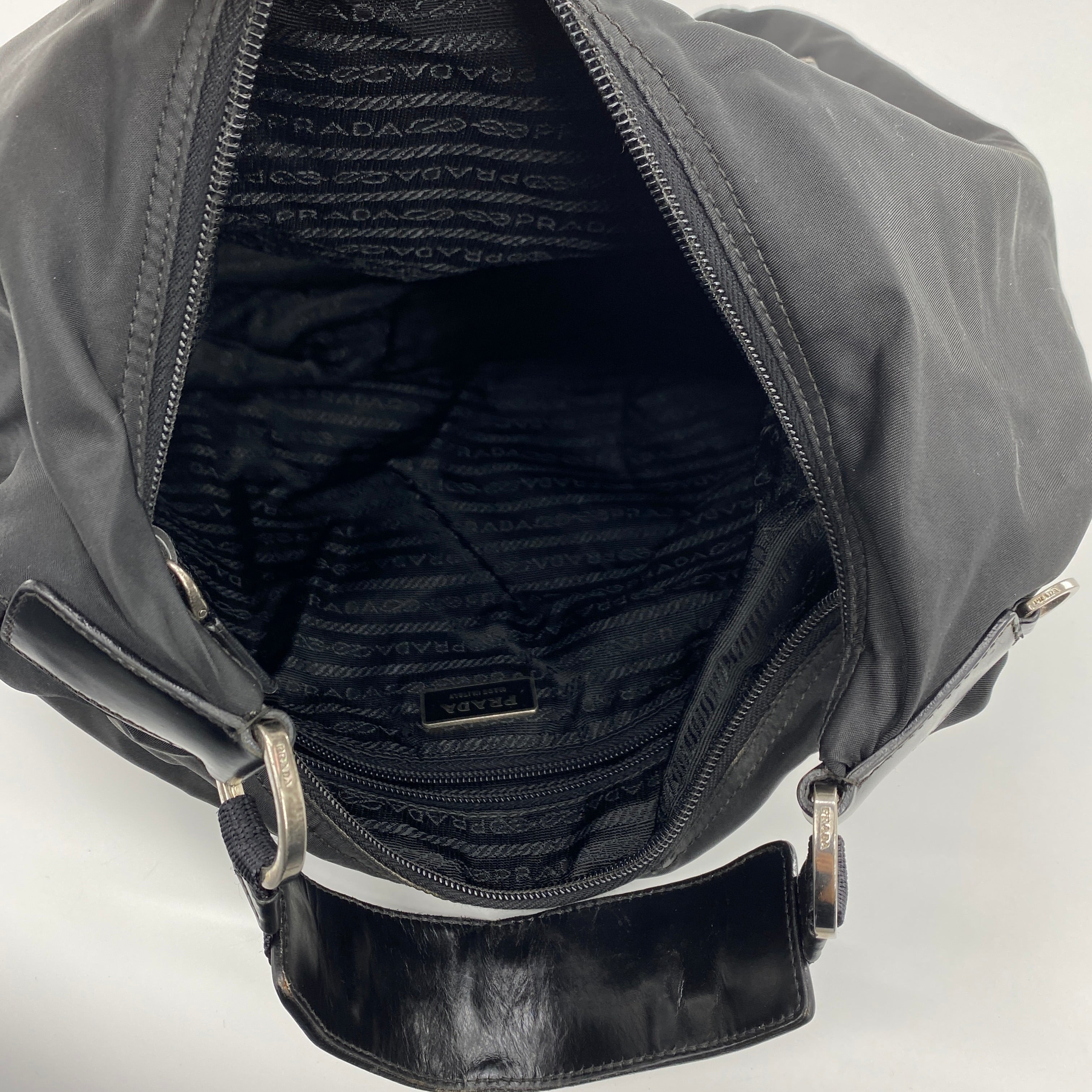 Nylon Multi Pocket Hobo Bag Black - Vintage Luxuries