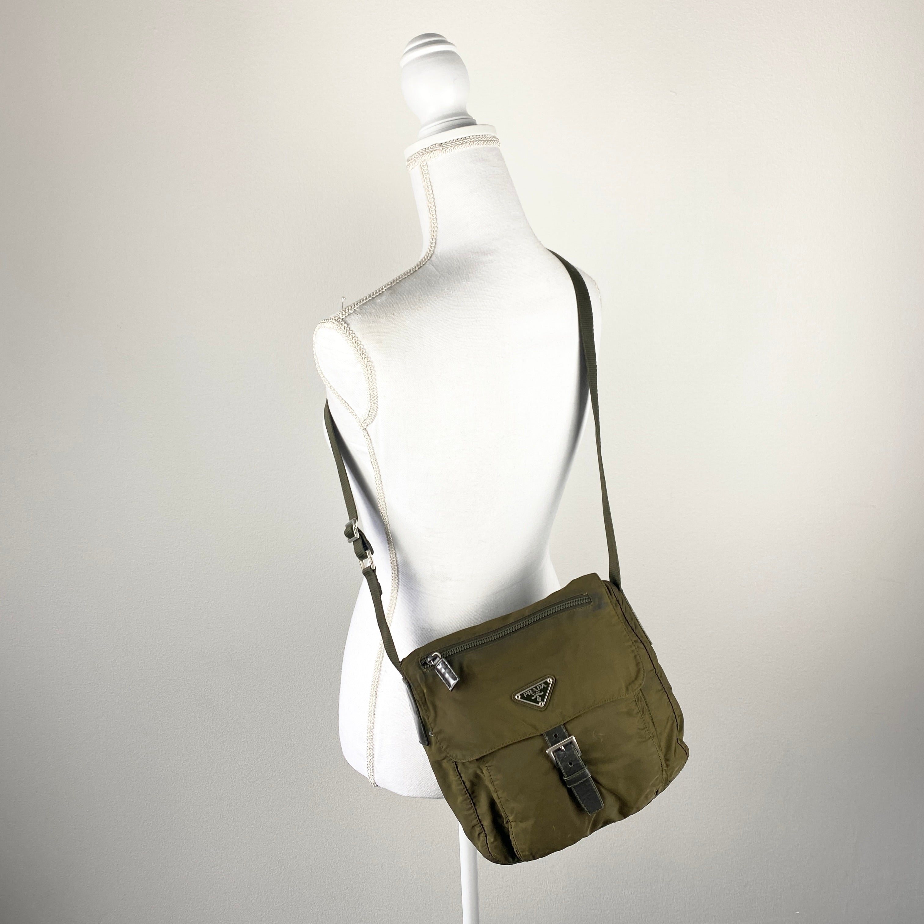 Nylon Messenger Small Crossbody Olive Green - Vintage Luxuries