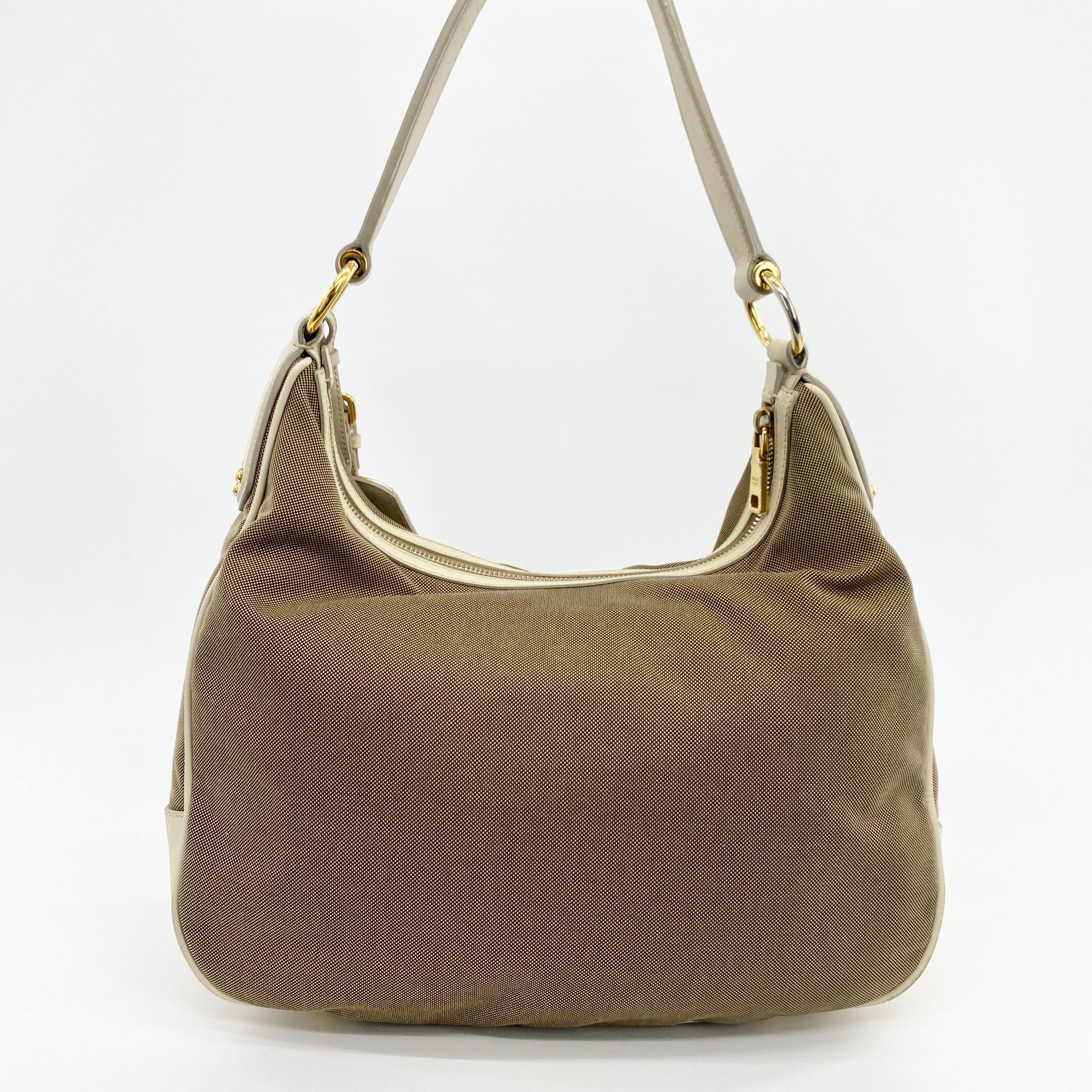 Canvas Logo Jacquard Hobo Bag Beige