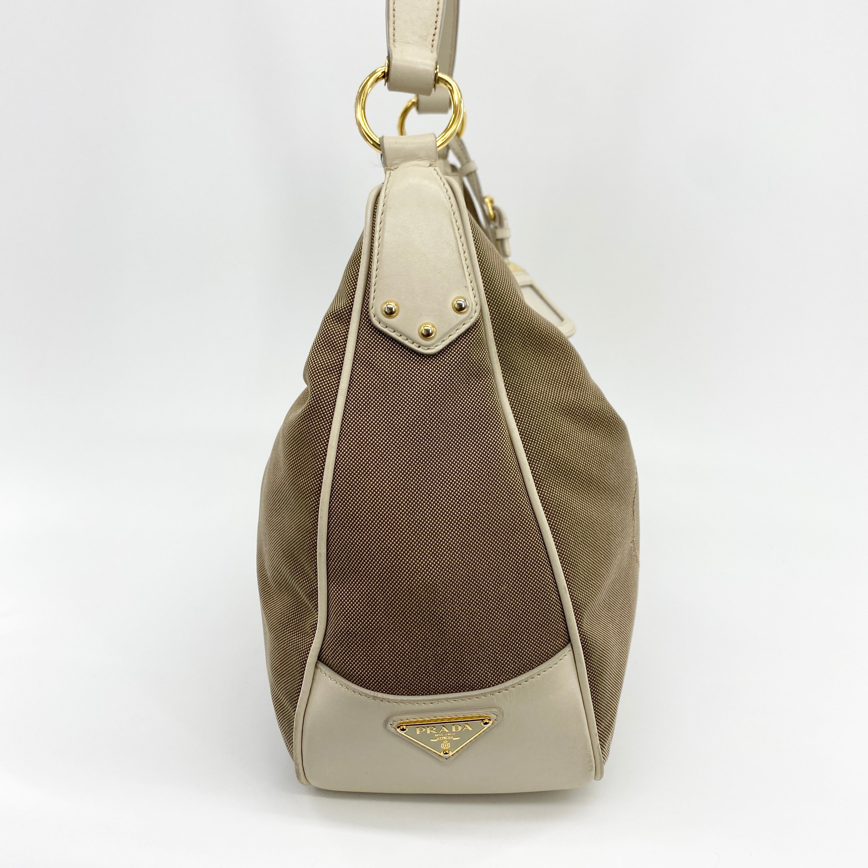 Canvas Logo Jacquard Hobo Bag Beige