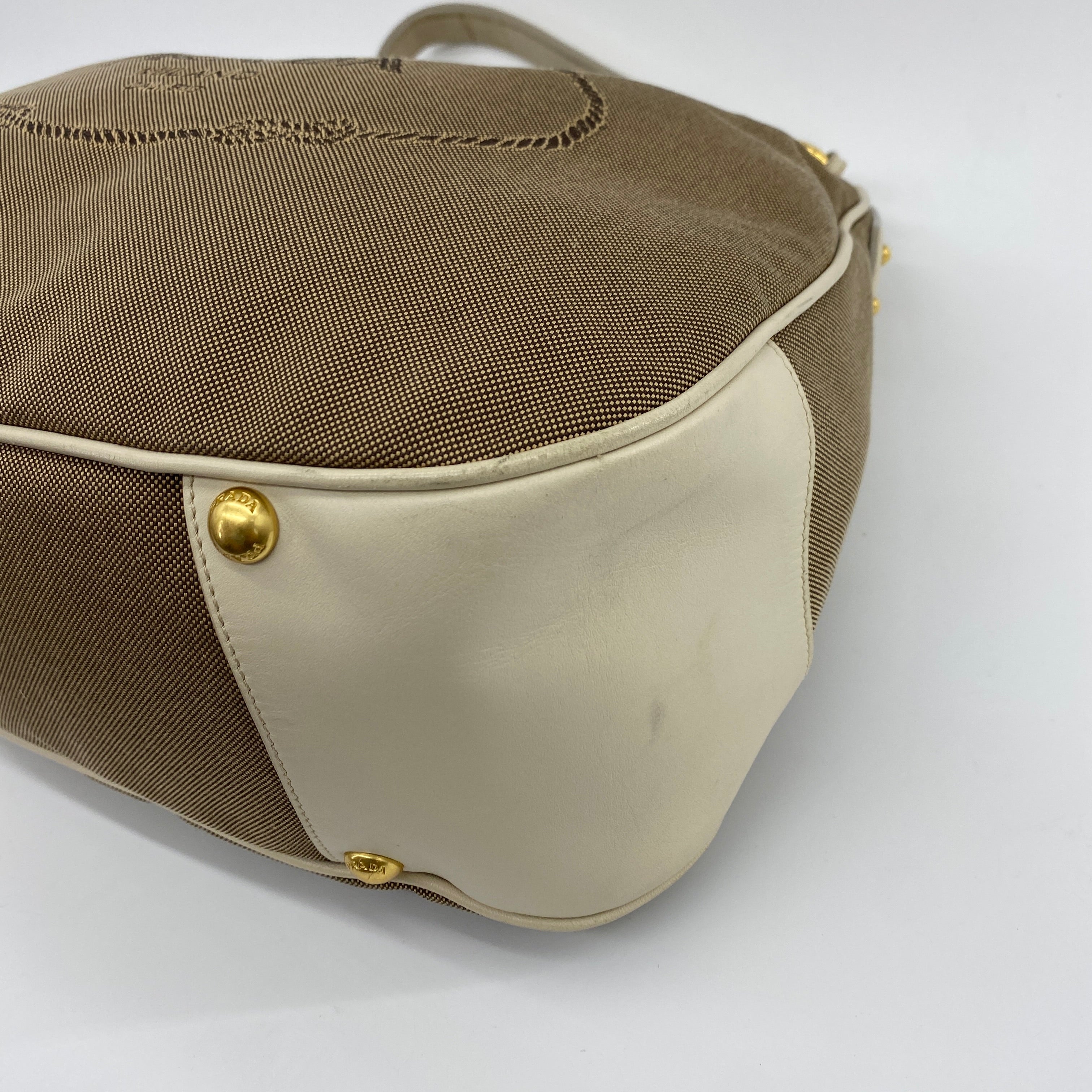 Canvas Logo Jacquard Hobo Bag Beige