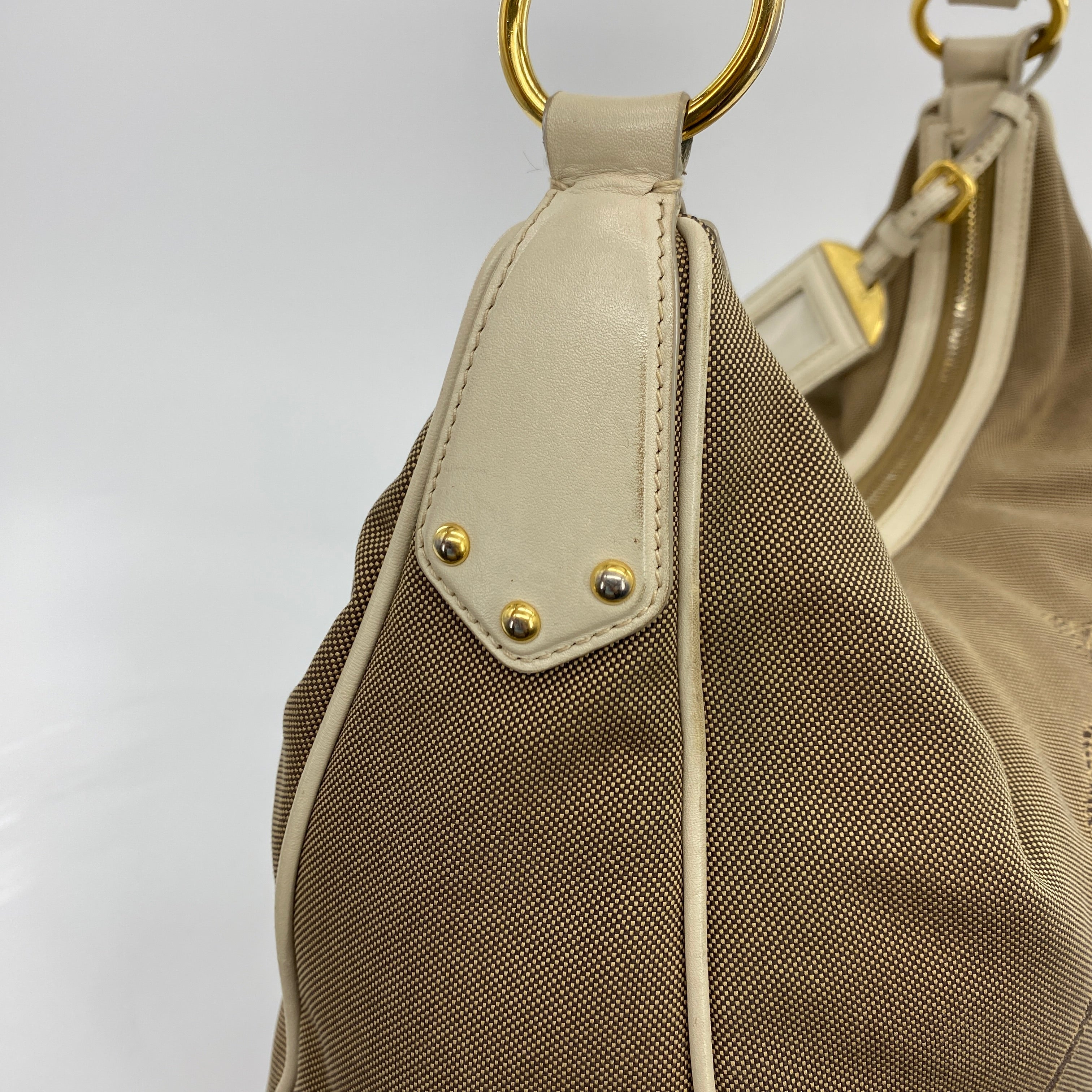 Canvas Logo Jacquard Hobo Bag Beige