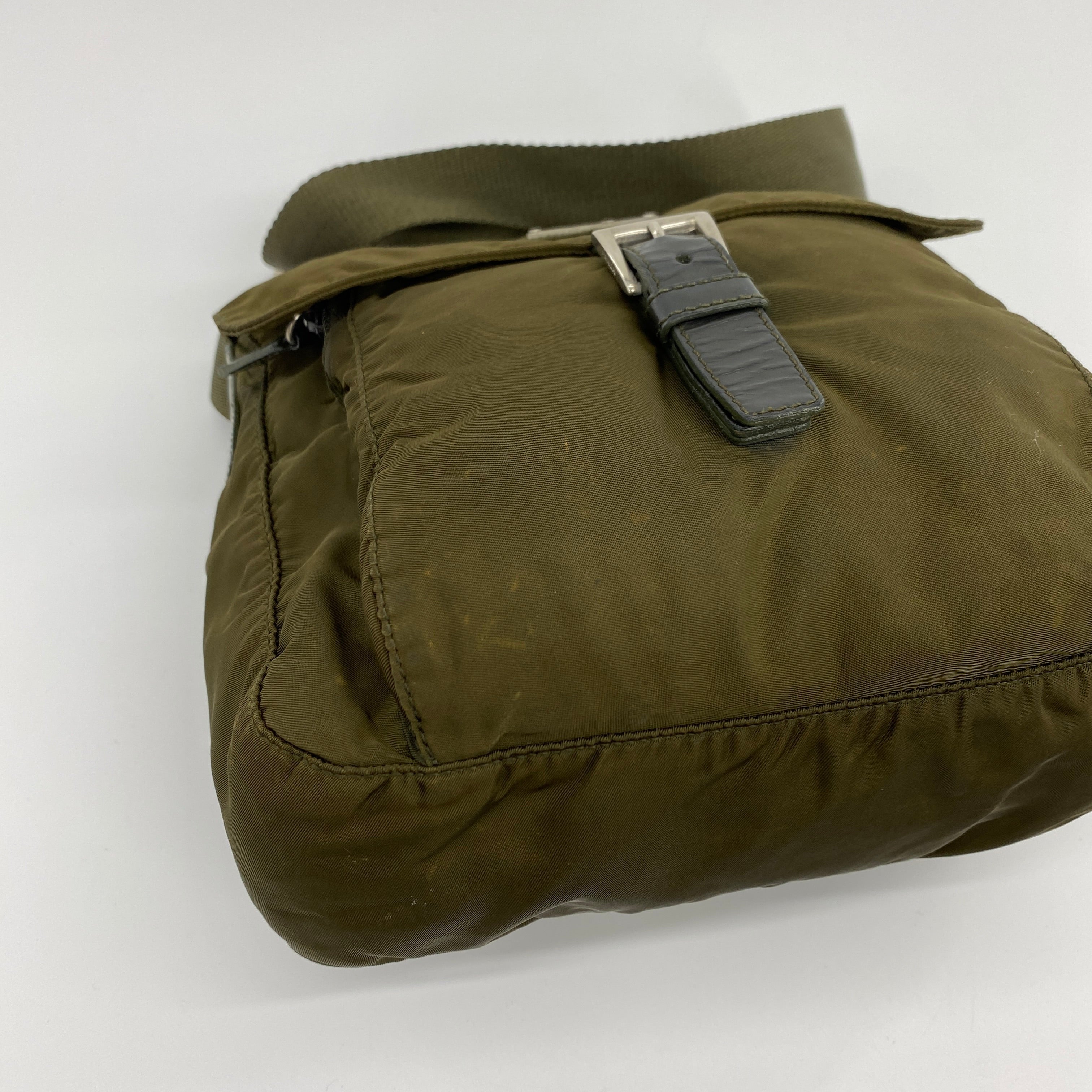 Nylon Messenger Small Crossbody Olive Green - Vintage Luxuries