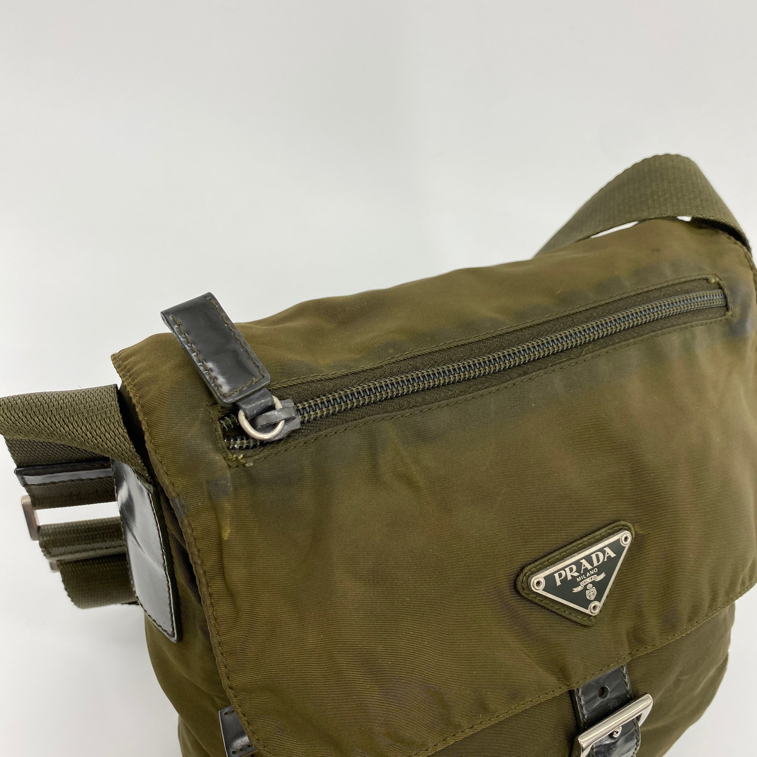 Nylon Messenger Small Crossbody Olive Green - Vintage Luxuries
