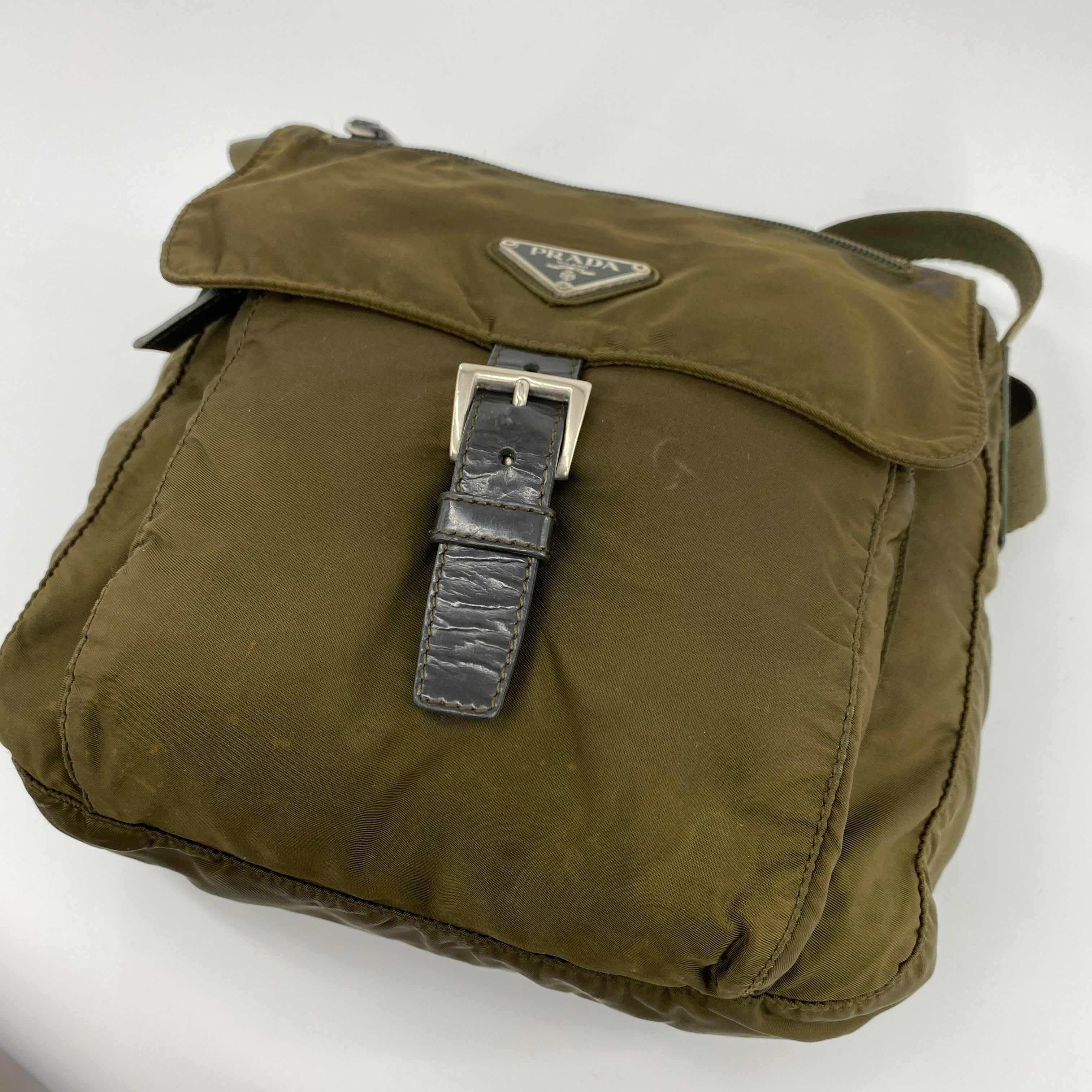 Nylon Messenger Small Crossbody Olive Green - Vintage Luxuries