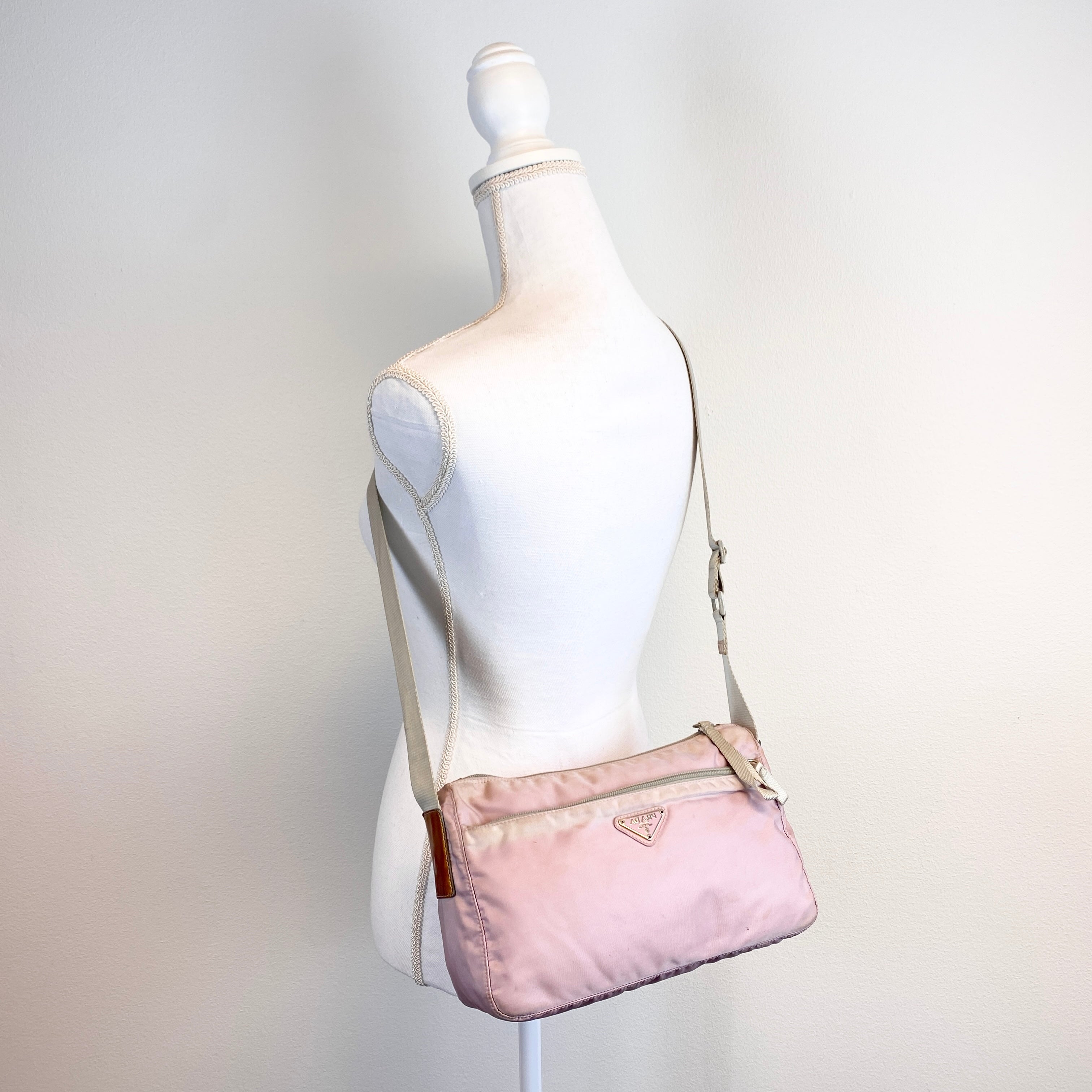 Nylon Messenger Crossbody Light Pink - Vintage Luxuries