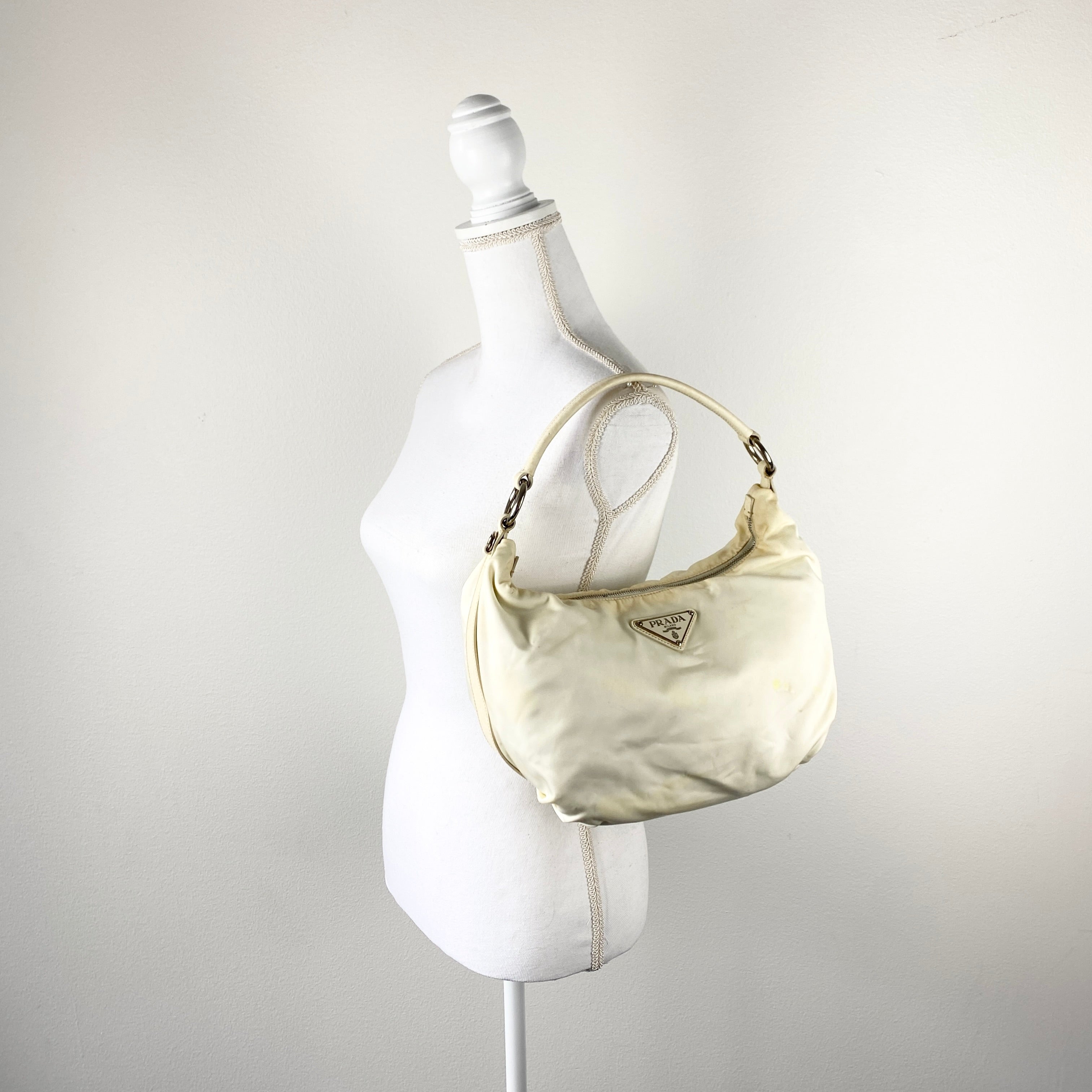 Nylon Hobo Shoulder Bag Off White - Vintage Luxuries