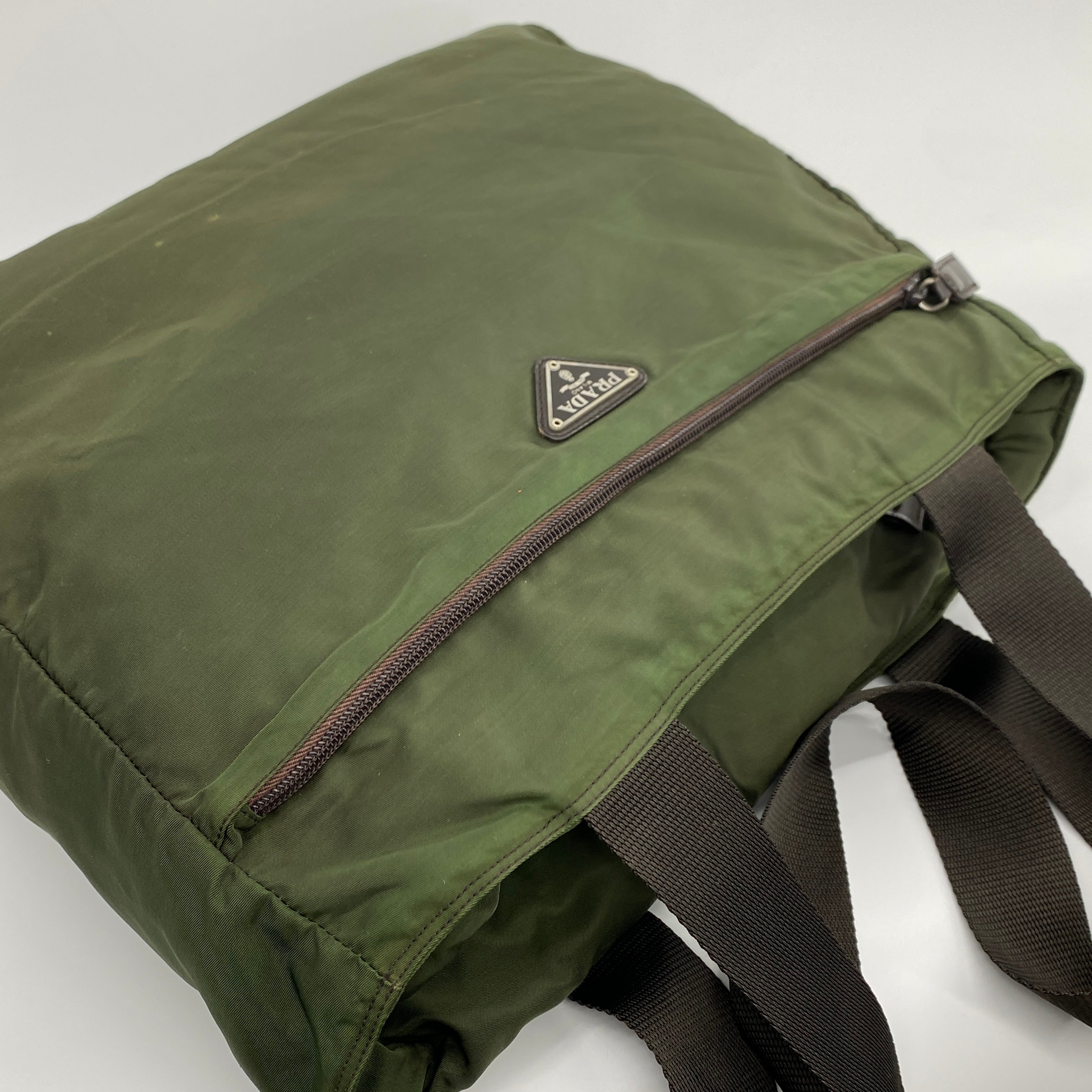 Nylon Zipper Tote Dark Green - Vintage Luxuries