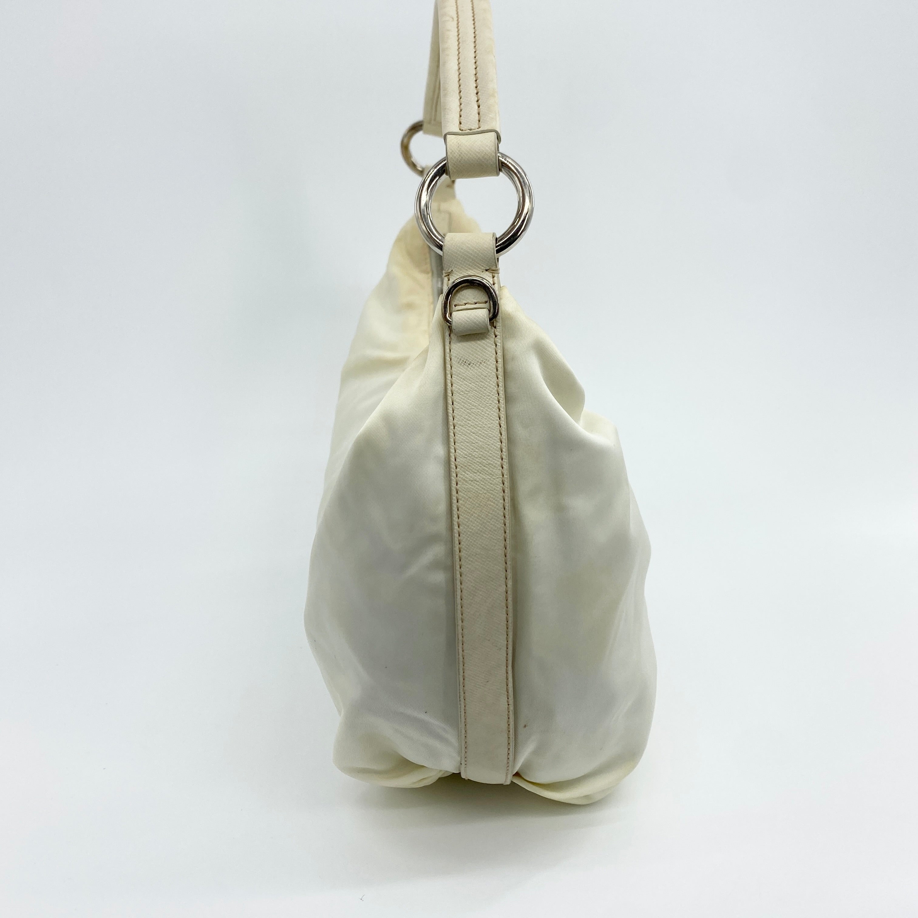 Nylon Hobo Shoulder Bag Off White - Vintage Luxuries