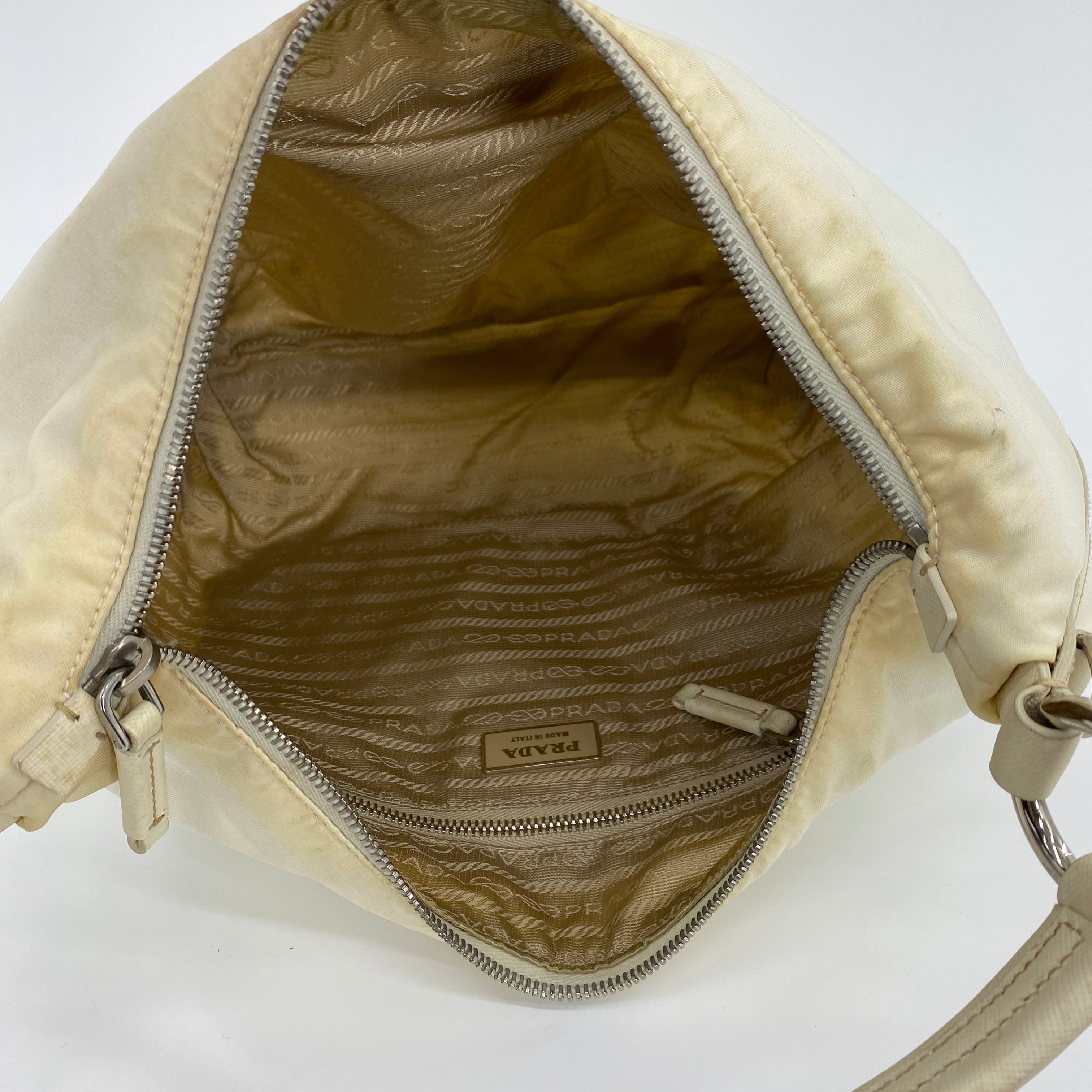 Nylon Hobo Shoulder Bag Off White - Vintage Luxuries