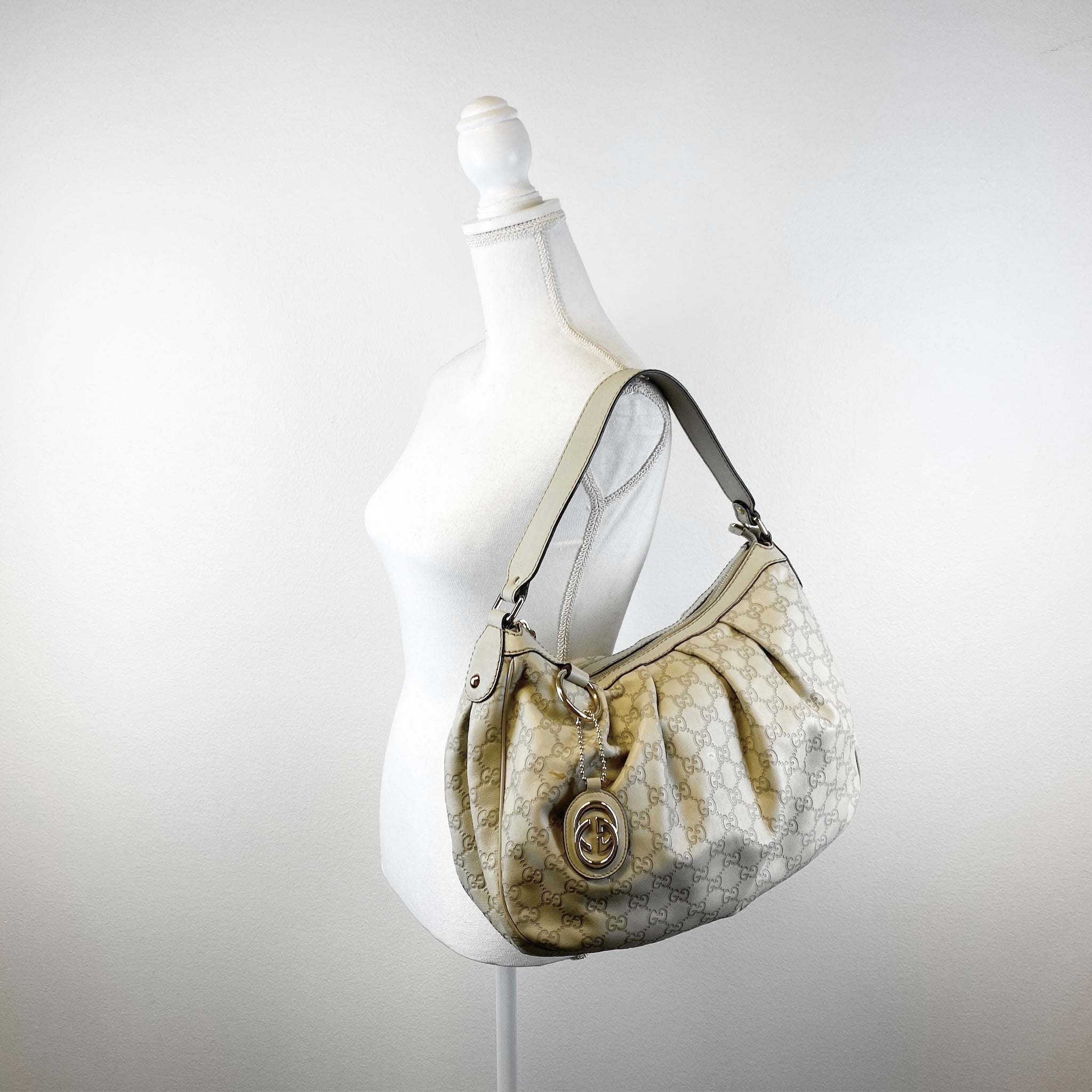 Leather Monogram Sukey Hobo Bag Beige