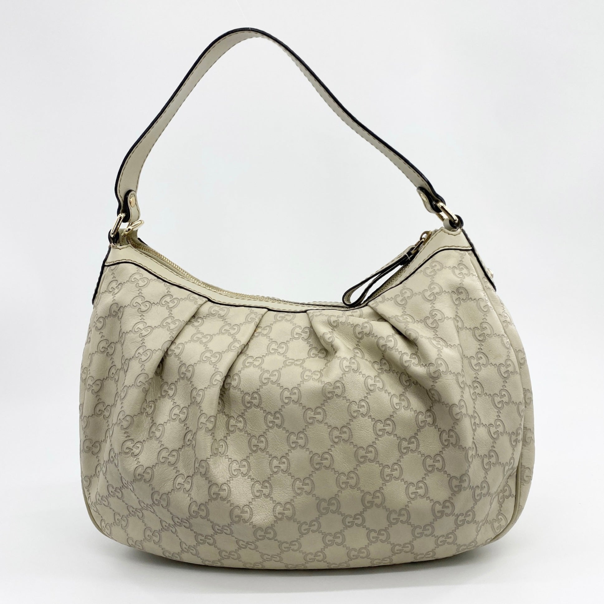 Leather Monogram Sukey Hobo Bag Beige